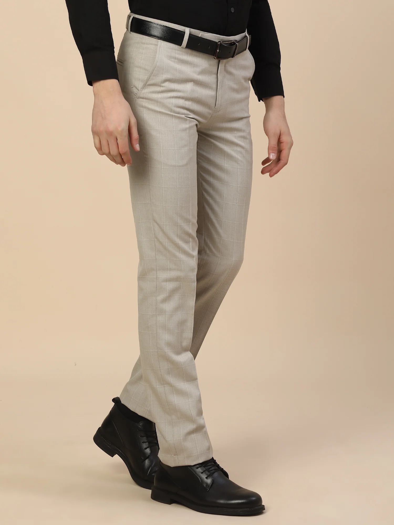 Formal Trouser for Men | Breathable & Soft with Color Fastness Regular Fit Poly Viscose Fabric Check Pattern Hook & Bar Closure - Image 4