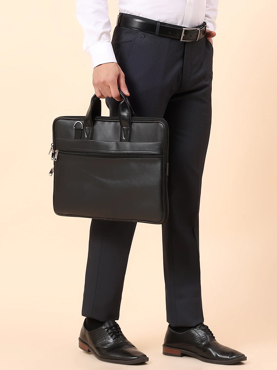 Formal Trouser for Men | Breathable & Soft with Color Fastness Regular Fit Poly Viscose Fabric Self Design Pattern Hook & Bar Closure - Image 2