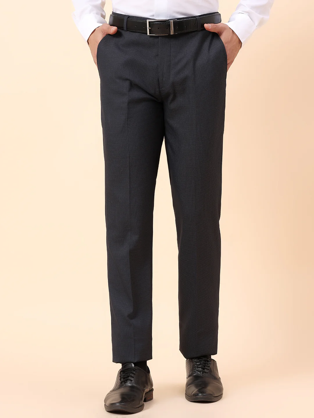 Formal Trouser for Men | Breathable & Soft with Color Fastness Regular Fit Poly Viscose Fabric Self Design Pattern Hook & Bar Closure - Image 3