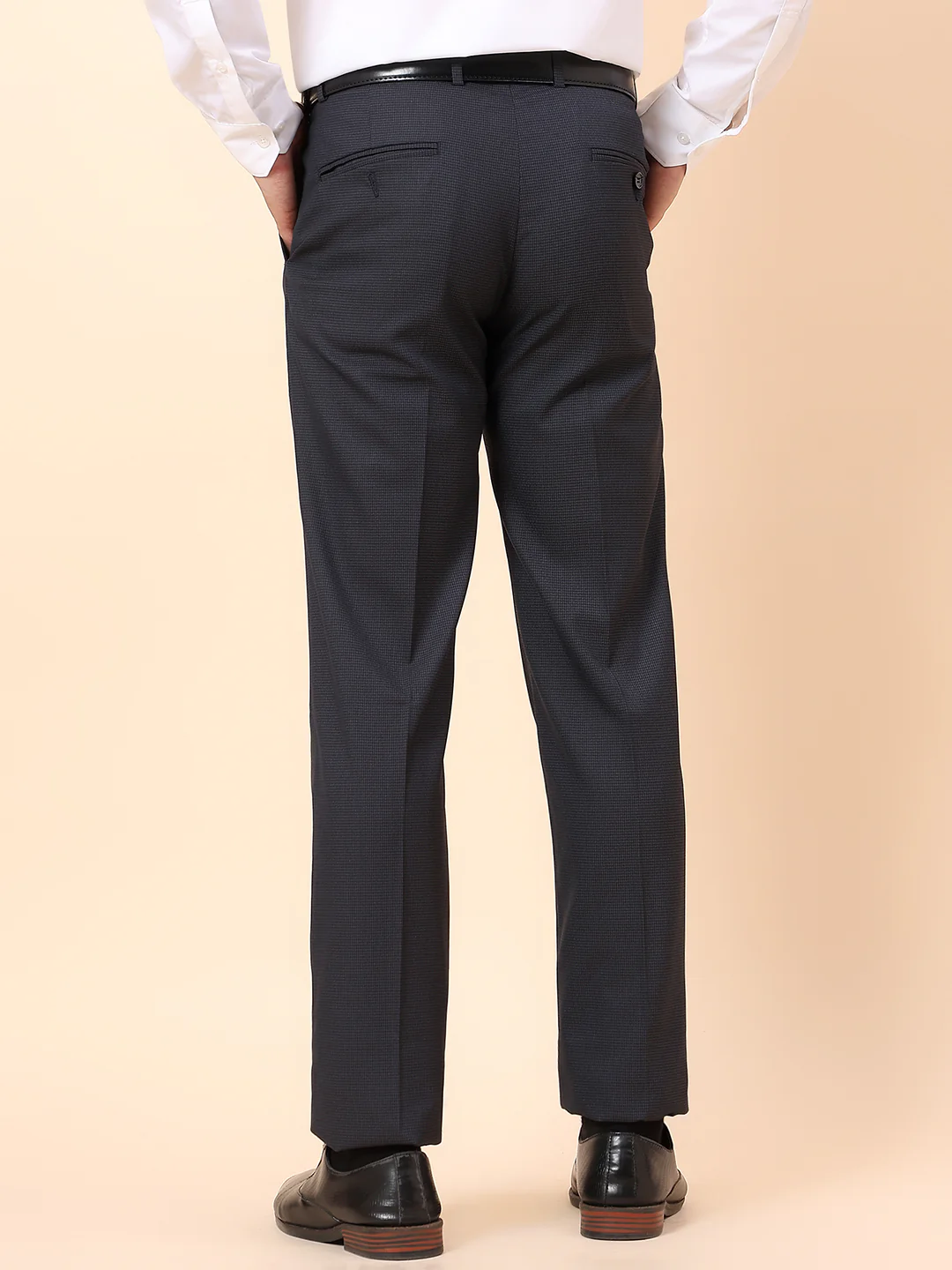 Formal Trouser for Men | Breathable & Soft with Color Fastness Regular Fit Poly Viscose Fabric Self Design Pattern Hook & Bar Closure - Image 6