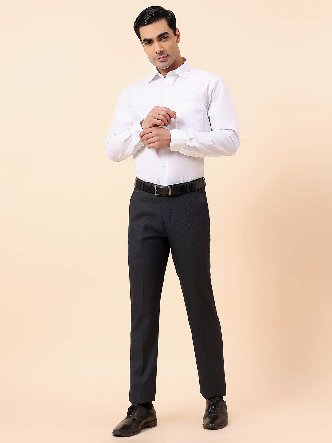 Formal Trouser for Men | Breathable & Soft with Color Fastness Regular Fit Poly Viscose Fabric Self Design Pattern Hook & Bar Closure - Image 8