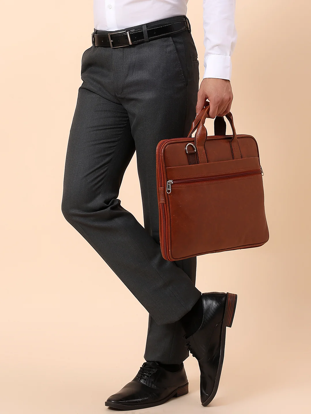 Formal Trouser for Men | Breathable & Soft with Color Fastness Regular Fit Poly Viscose Fabric Self Design Pattern Hook & Bar Closure - Image 2