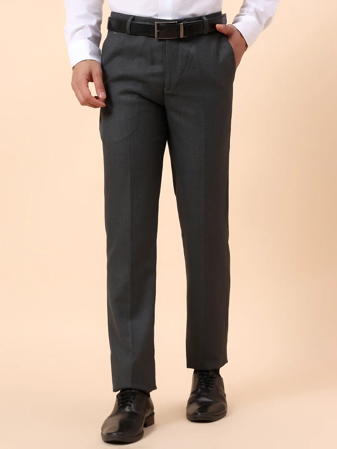 Formal Trouser for Men | Breathable & Soft with Color Fastness Regular Fit Poly Viscose Fabric Self Design Pattern Hook & Bar Closure - Image 3