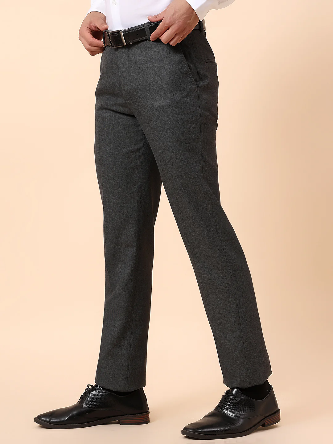 Formal Trouser for Men | Breathable & Soft with Color Fastness Regular Fit Poly Viscose Fabric Self Design Pattern Hook & Bar Closure - Image 4