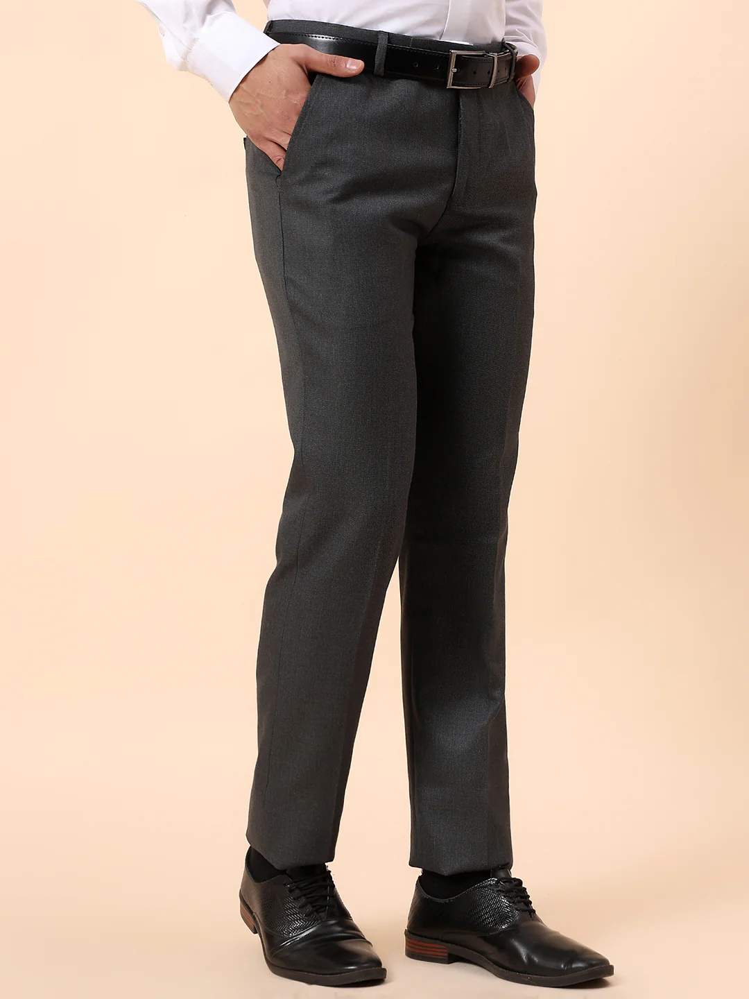 Formal Trouser for Men | Breathable & Soft with Color Fastness Regular Fit Poly Viscose Fabric Self Design Pattern Hook & Bar Closure - Image 5