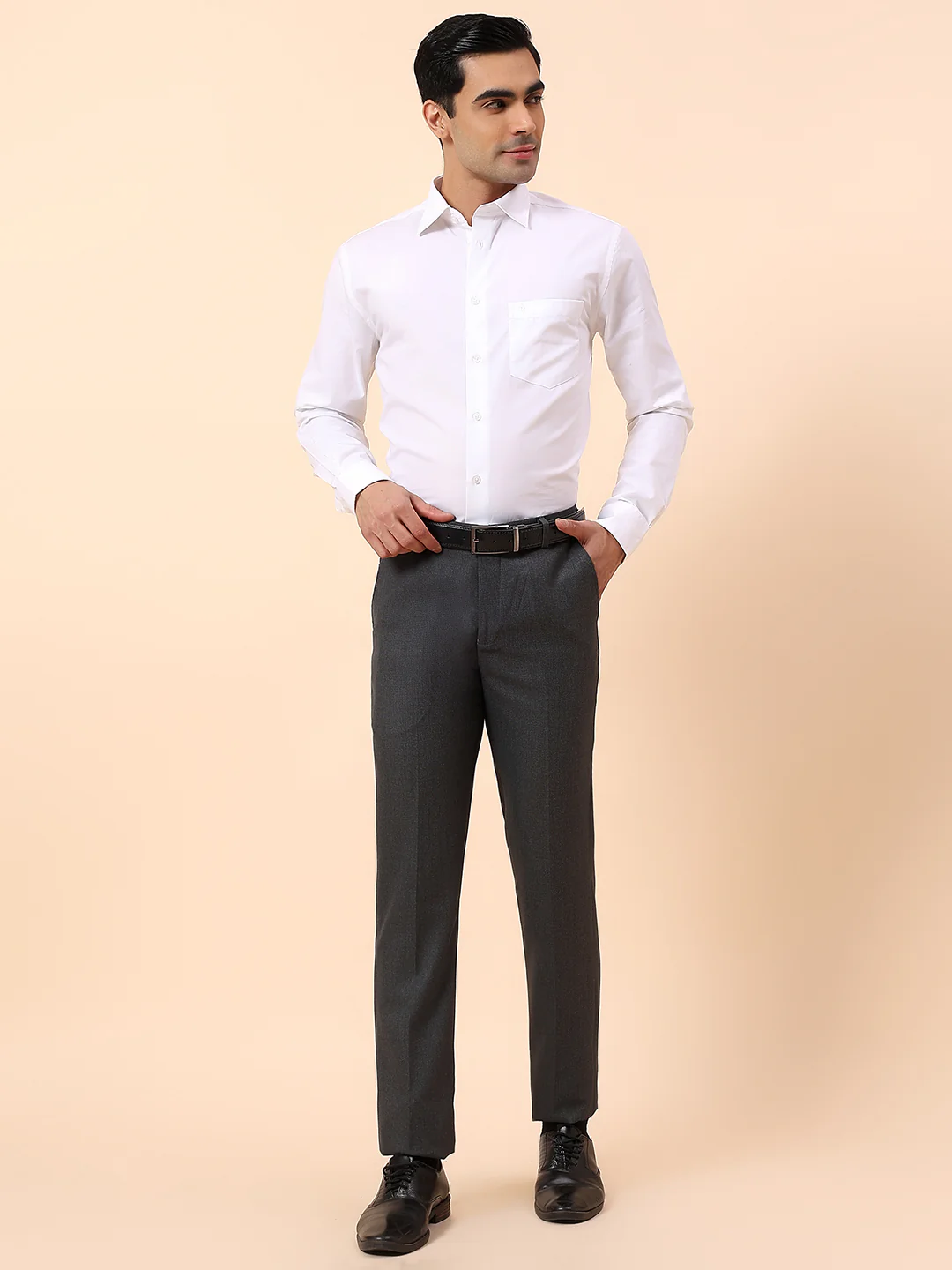 Formal Trouser for Men | Breathable & Soft with Color Fastness Regular Fit Poly Viscose Fabric Self Design Pattern Hook & Bar Closure - Image 8