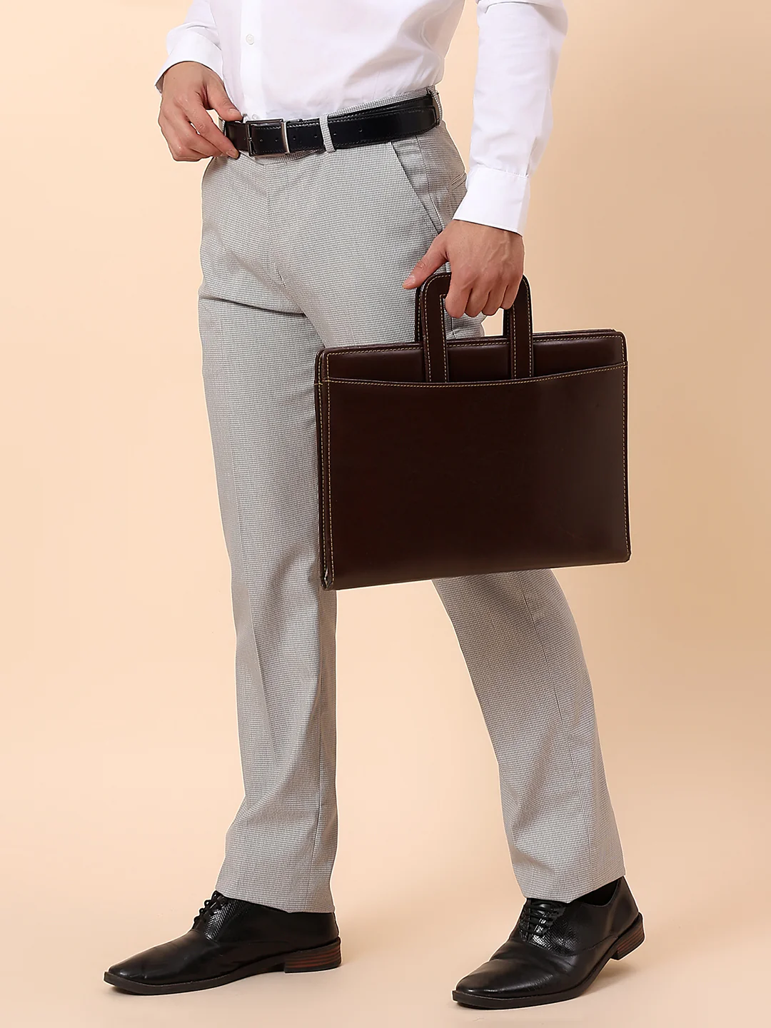 Formal Trouser for Men | Breathable & Soft with Color Fastness Regular Fit Poly Viscose Fabric Self Design Pattern Hook & Bar Closure - Image 2