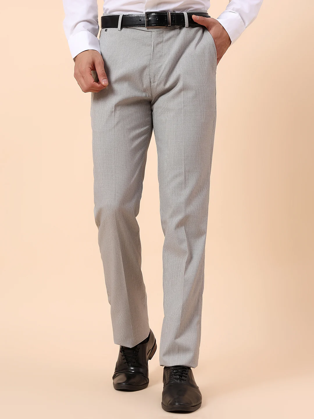 Formal Trouser for Men | Breathable & Soft with Color Fastness Regular Fit Poly Viscose Fabric Self Design Pattern Hook & Bar Closure - Image 3