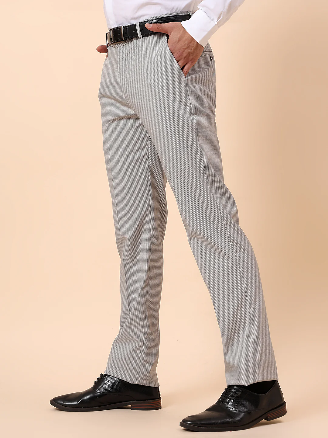 Formal Trouser for Men | Breathable & Soft with Color Fastness Regular Fit Poly Viscose Fabric Self Design Pattern Hook & Bar Closure - Image 4