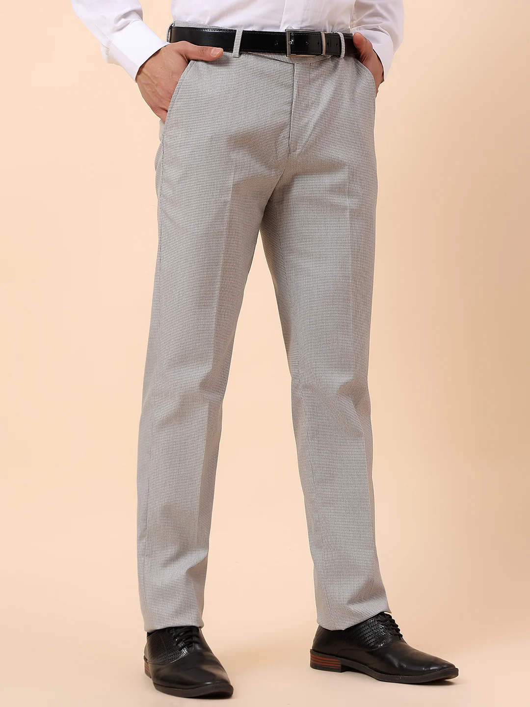 Formal Trouser for Men | Breathable & Soft with Color Fastness Regular Fit Poly Viscose Fabric Self Design Pattern Hook & Bar Closure - Image 5
