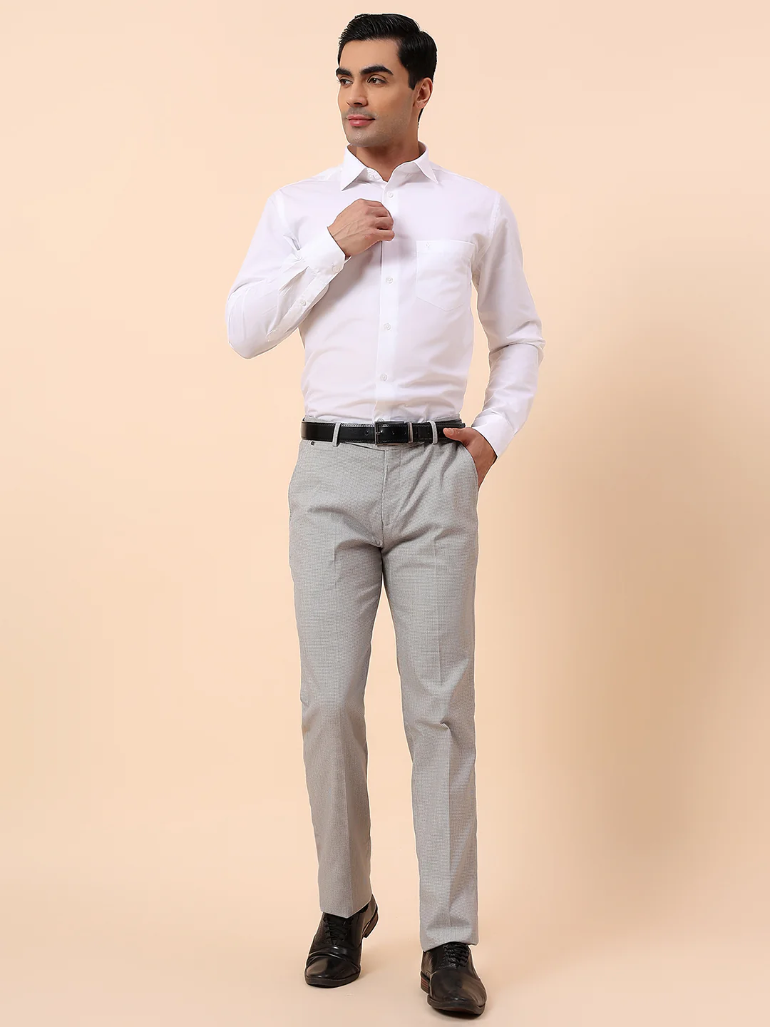 Formal Trouser for Men | Breathable & Soft with Color Fastness Regular Fit Poly Viscose Fabric Self Design Pattern Hook & Bar Closure - Image 8