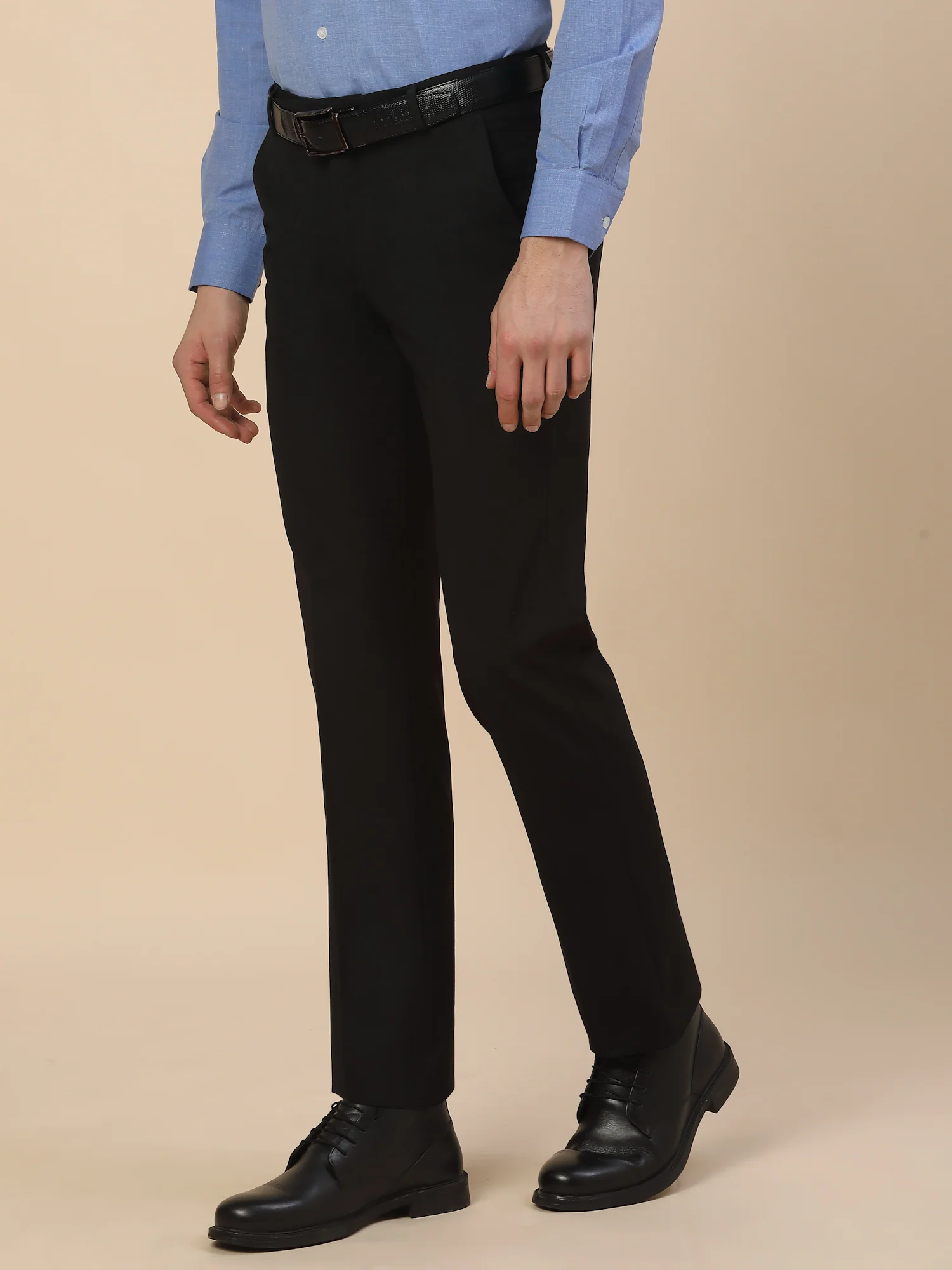 Formal Trouser for Men | Breathable & Soft with Color Fastness Regular Fit Poly Viscose Fabric Solid Pattern Hook & Bar Closure - Image 3