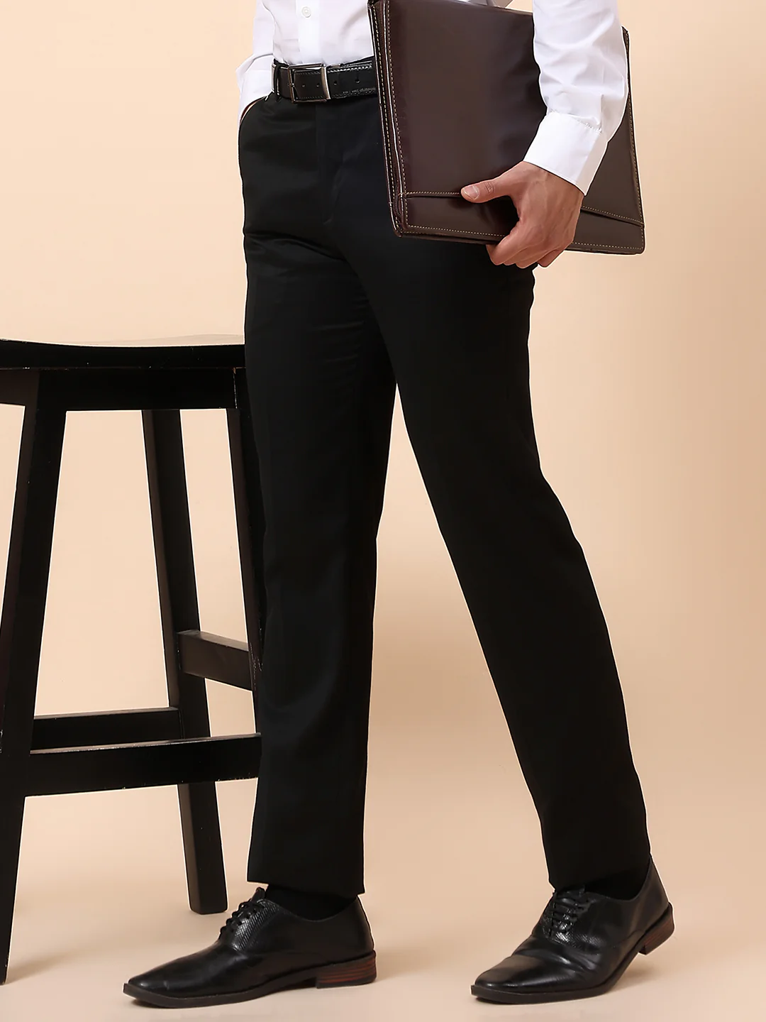 Formal Trouser for Men | Breathable & Soft with Color Fastness Regular Fit Poly Viscose Fabric Solid Pattern Hook & Bar Closure - Image 2
