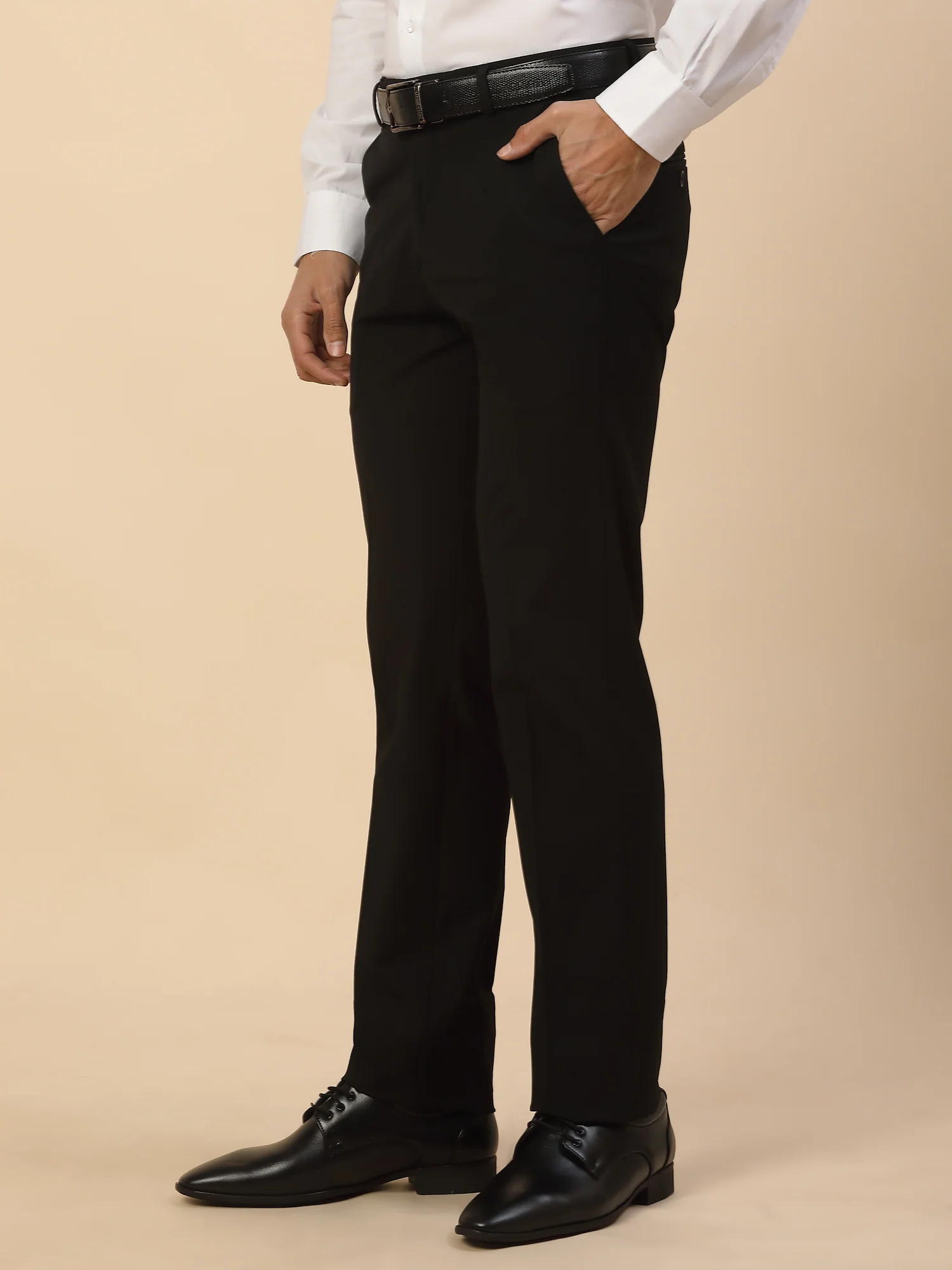 Formal Trouser for Men | Breathable & Soft with Color Fastness Regular Fit Poly Viscose Fabric Solid Pattern Hook & Bar Closure - Image 4
