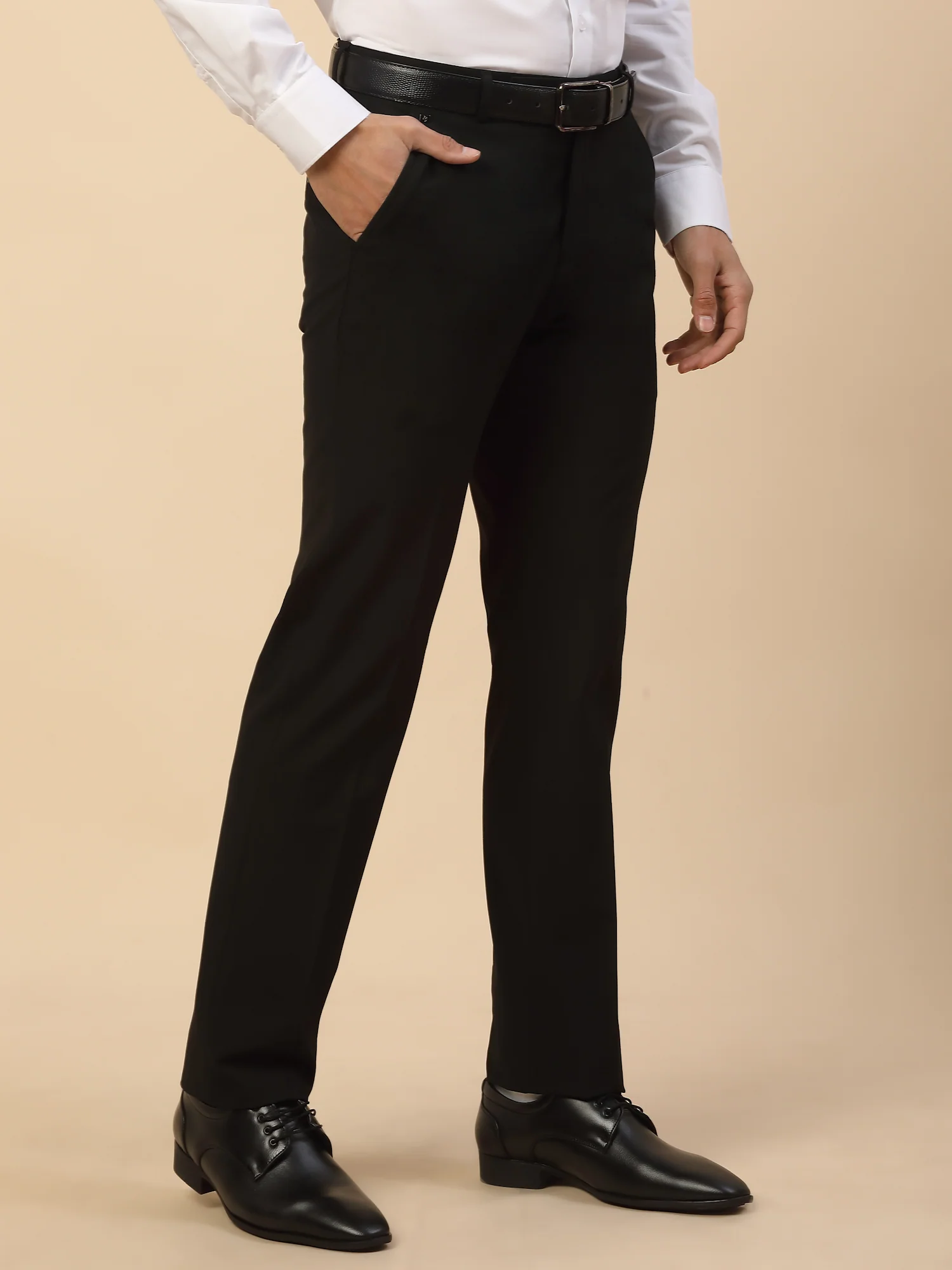 Formal Trouser for Men | Breathable & Soft with Color Fastness Regular Fit Poly Viscose Fabric Solid Pattern Hook & Bar Closure - Image 5