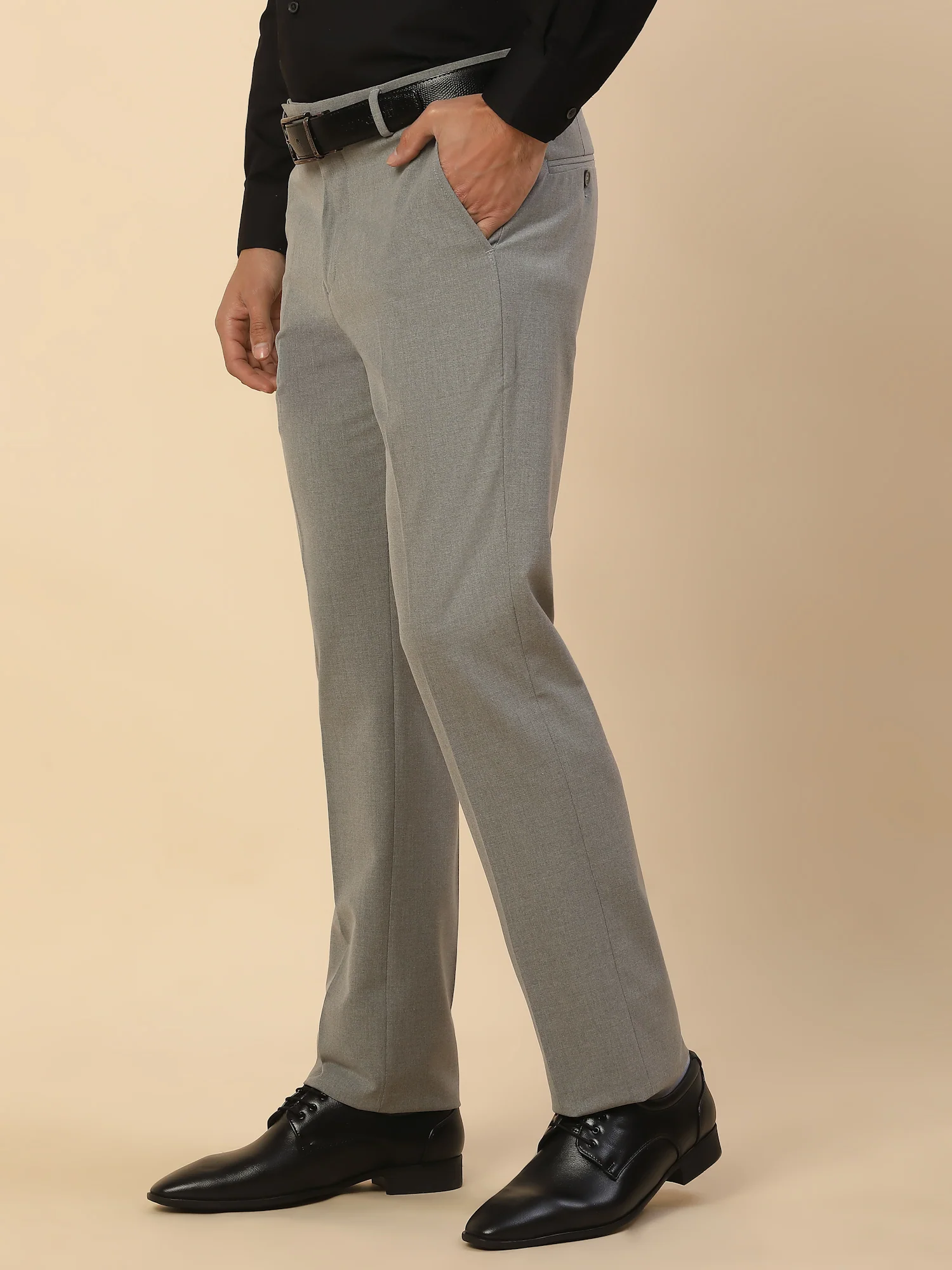 Formal Trouser for Men | Breathable & Soft with Color Fastness Regular Fit Poly Viscose Fabric Solid Pattern Hook & Bar Closure - Image 5