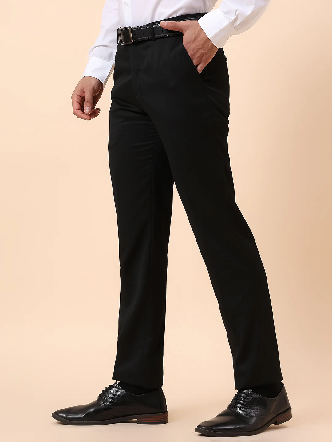 Formal Trouser for Men | Breathable & Soft with Color Fastness Regular Fit Poly Viscose Fabric Solid Pattern Hook & Bar Closure - Image 4
