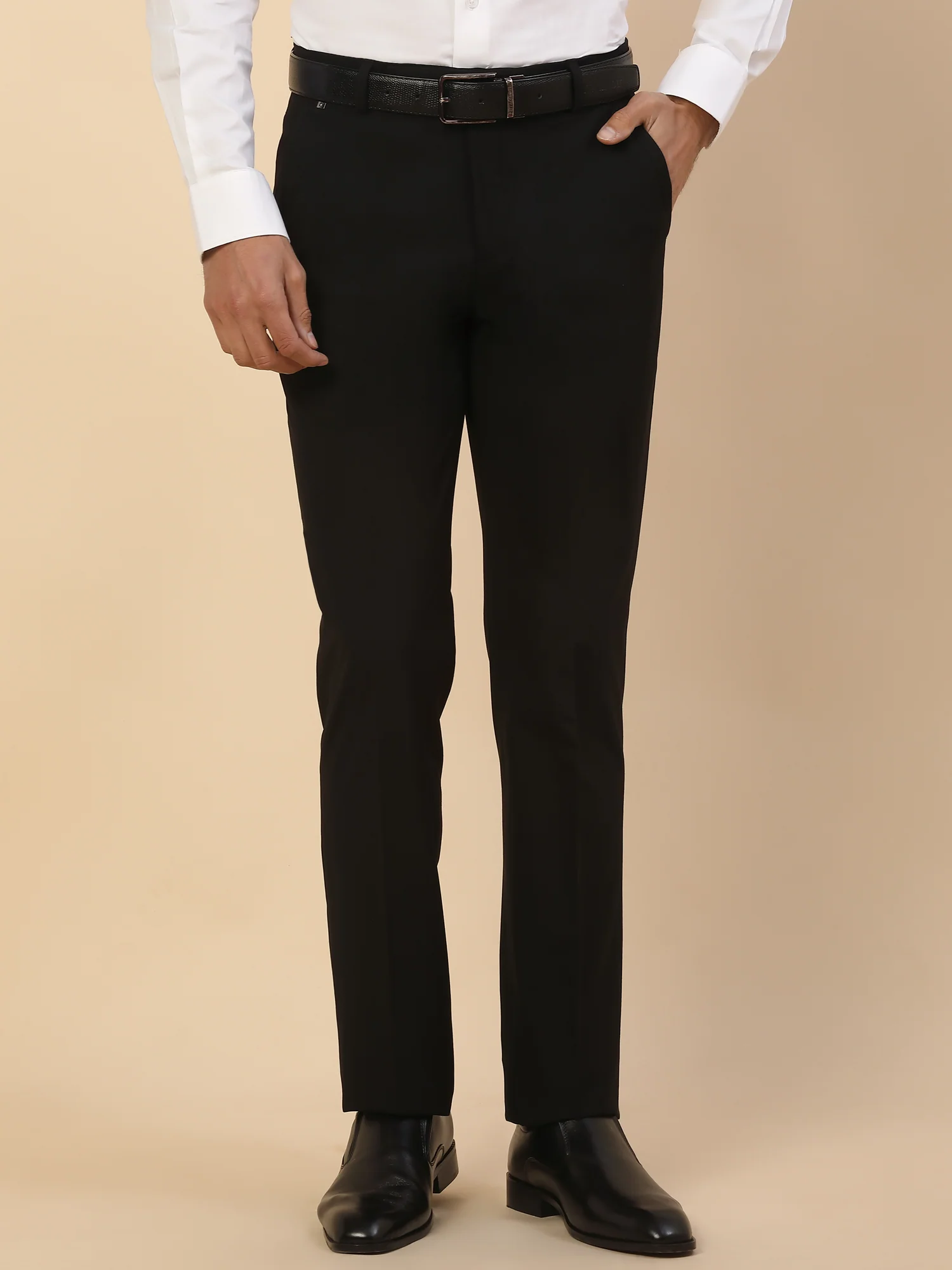 Formal Trouser for Men | Breathable & Soft with Color Fastness Regular Fit Poly Viscose Fabric Solid Pattern Hook & Bar Closure - Image 3