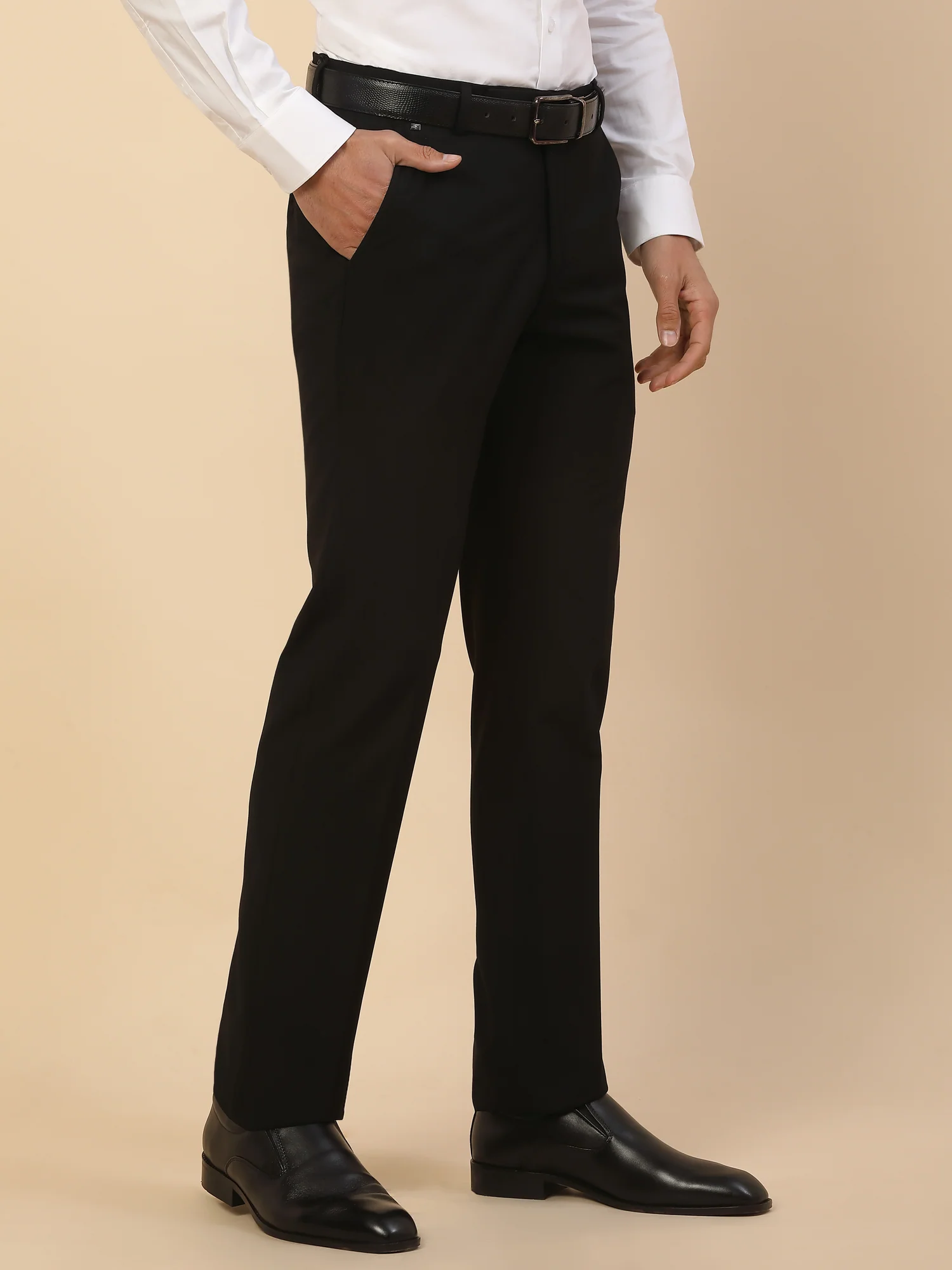 Formal Trouser for Men | Breathable & Soft with Color Fastness Regular Fit Poly Viscose Fabric Solid Pattern Hook & Bar Closure - Image 5