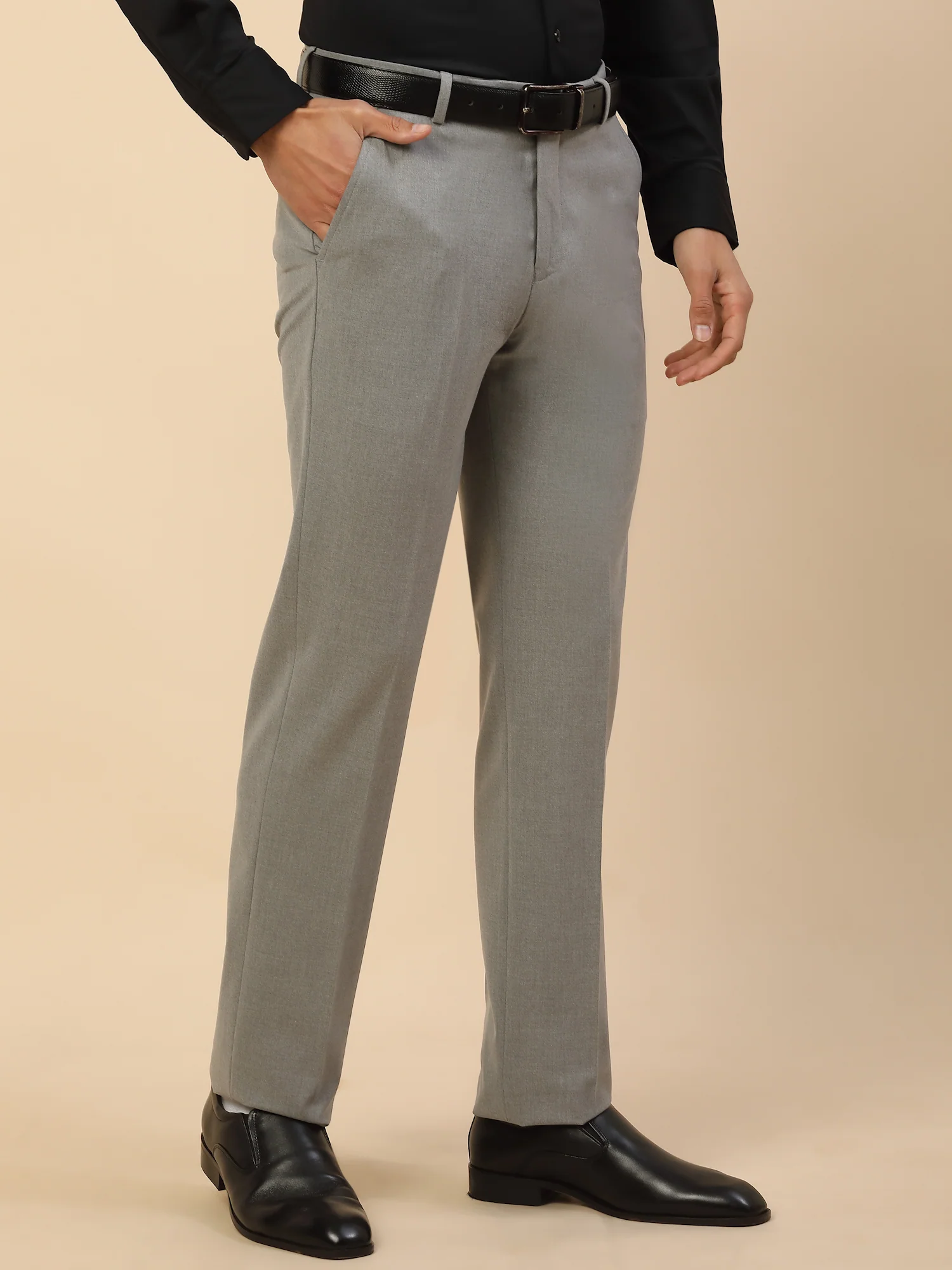 Formal Trouser for Men | Breathable & Soft with Color Fastness Regular Fit Poly Viscose Fabric Solid Pattern Hook & Bar Closure - Image 7