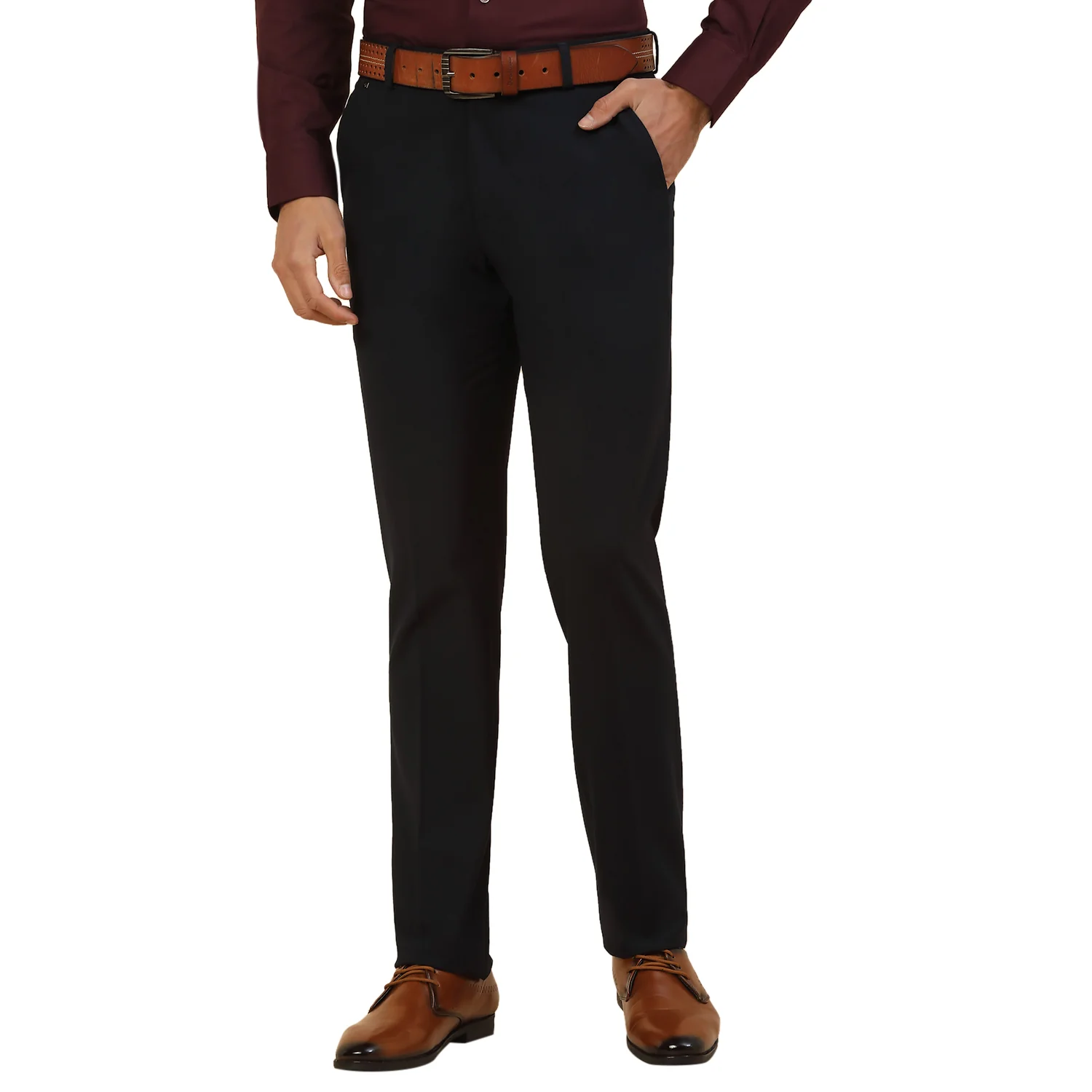 Formal Trouser for Men | Breathable & Soft with Color Fastness Regular Fit Poly Viscose Fabric Solid Pattern Hook & Bar Closure - Image 2
