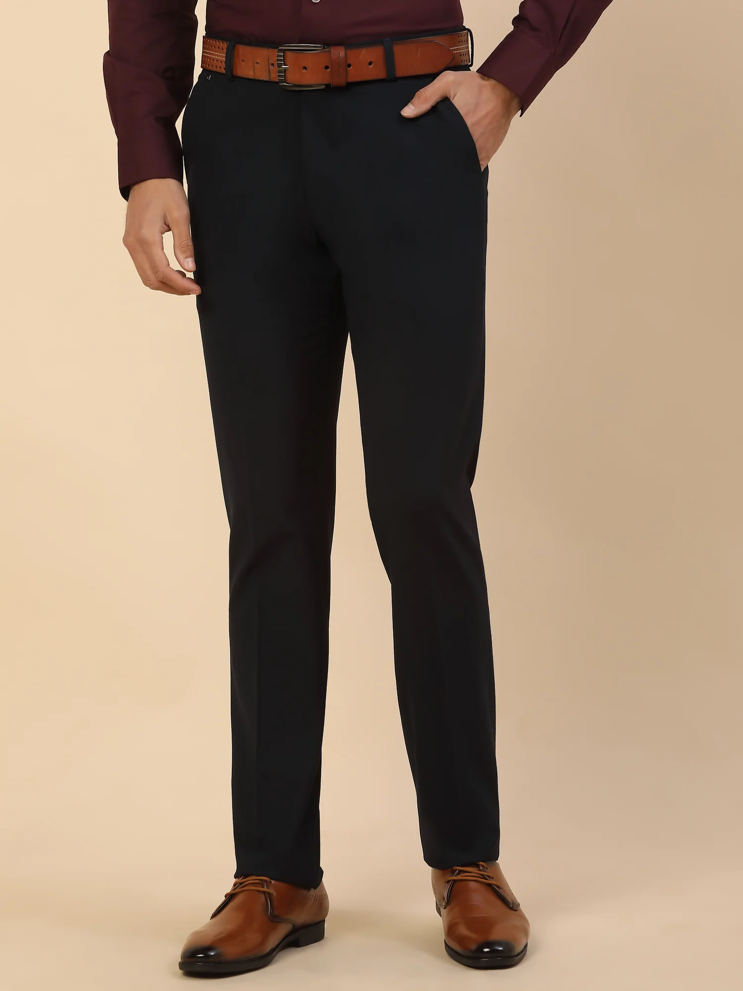 Formal Trouser for Men | Breathable & Soft with Color Fastness Regular Fit Poly Viscose Fabric Solid Pattern Hook & Bar Closure - Image 4