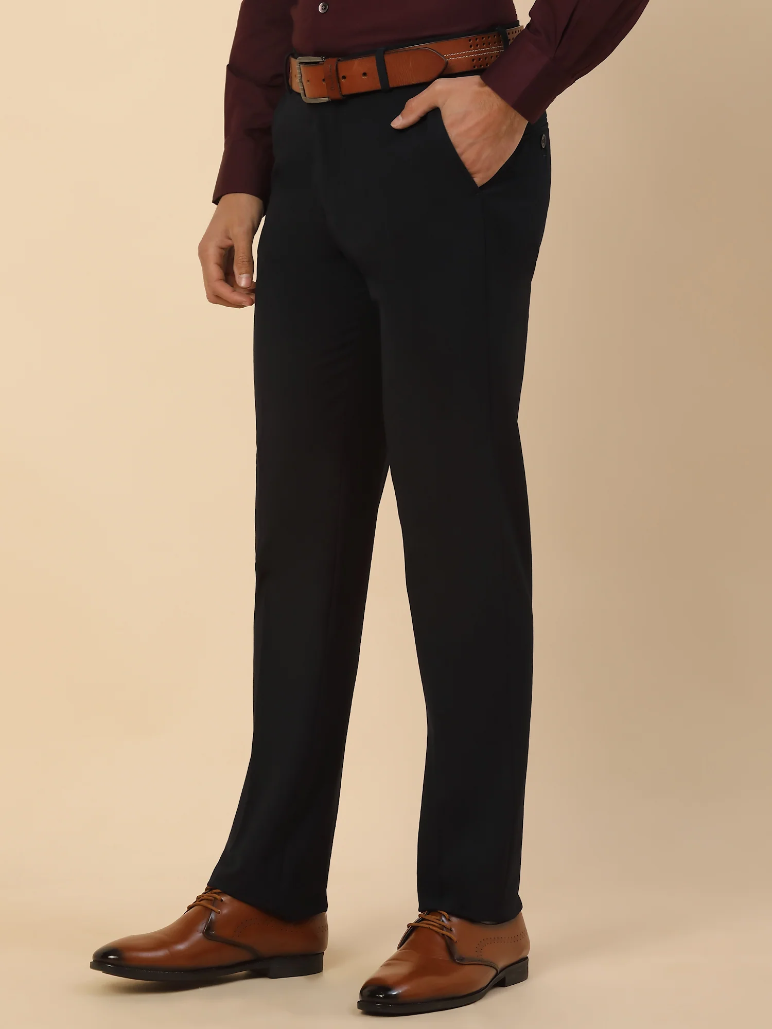 Formal Trouser for Men | Breathable & Soft with Color Fastness Regular Fit Poly Viscose Fabric Solid Pattern Hook & Bar Closure - Image 5
