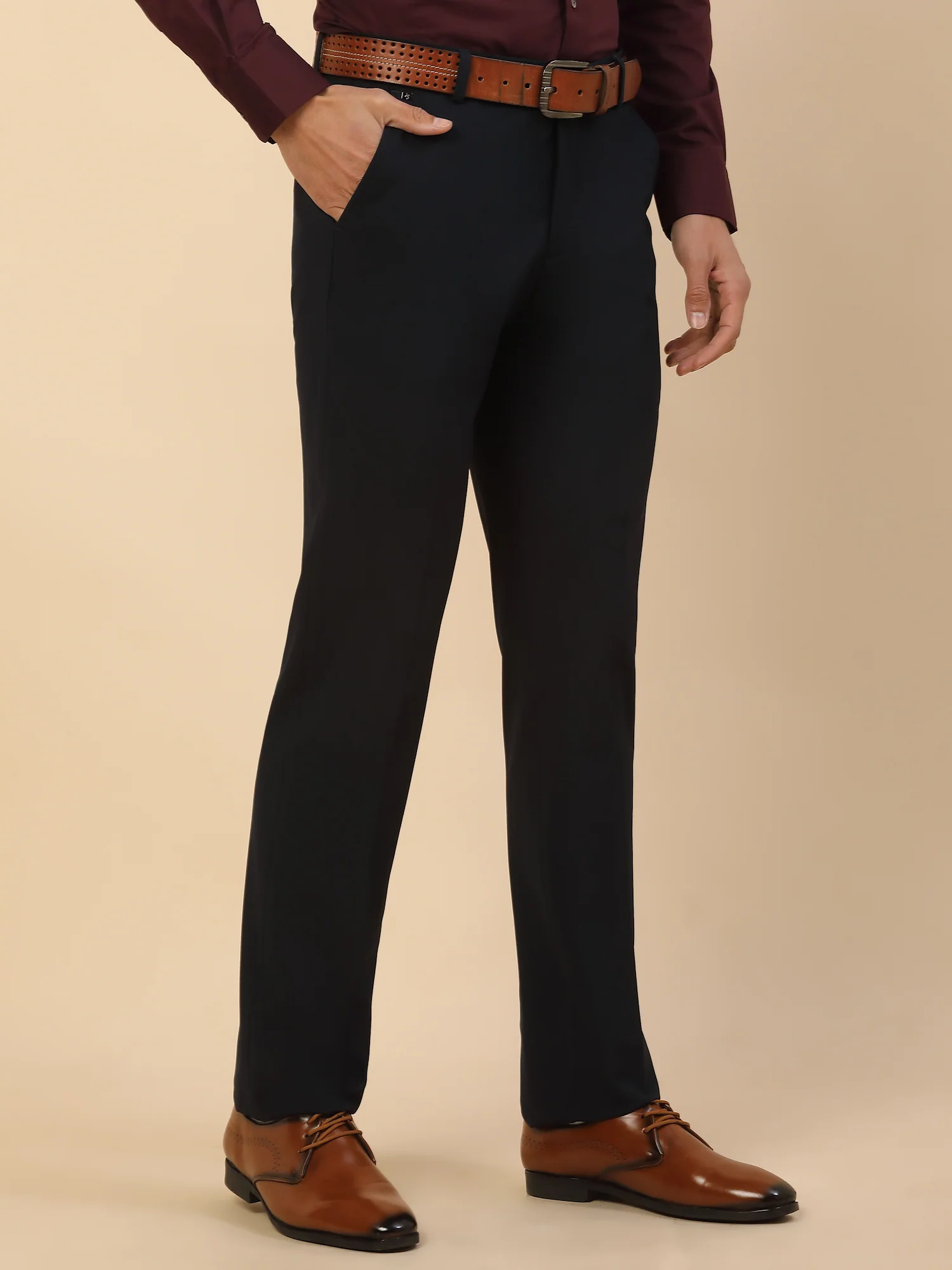 Formal Trouser for Men | Breathable & Soft with Color Fastness Regular Fit Poly Viscose Fabric Solid Pattern Hook & Bar Closure - Image 6