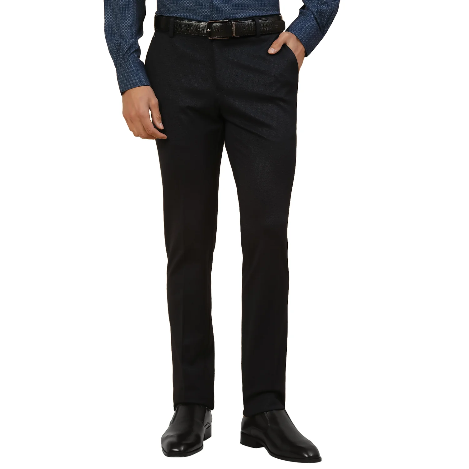 Formal Trouser for Men | Breathable & Soft with Color Fastness Regular Fit Polycotton Fabric Self Design Pattern Button Closure - Image 2