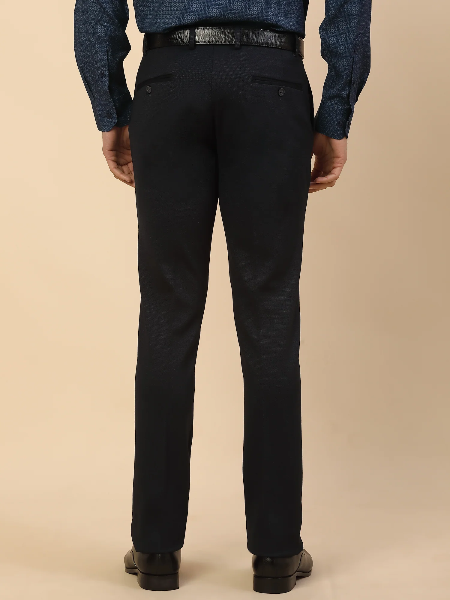 Formal Trouser for Men | Breathable & Soft with Color Fastness Regular Fit Polycotton Fabric Self Design Pattern Button Closure - Image 3