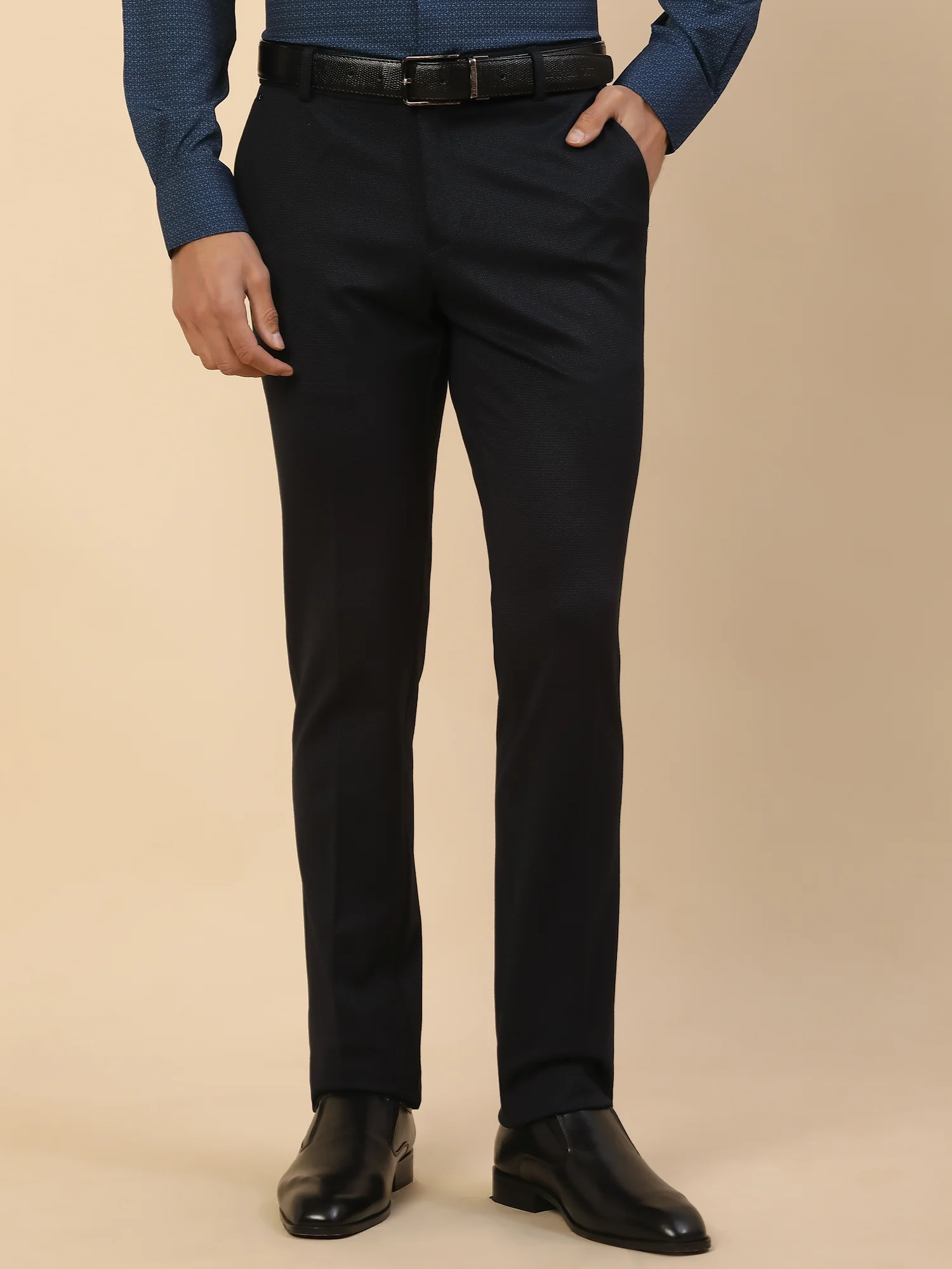 Formal Trouser for Men | Breathable & Soft with Color Fastness Regular Fit Polycotton Fabric Self Design Pattern Button Closure - Image 4