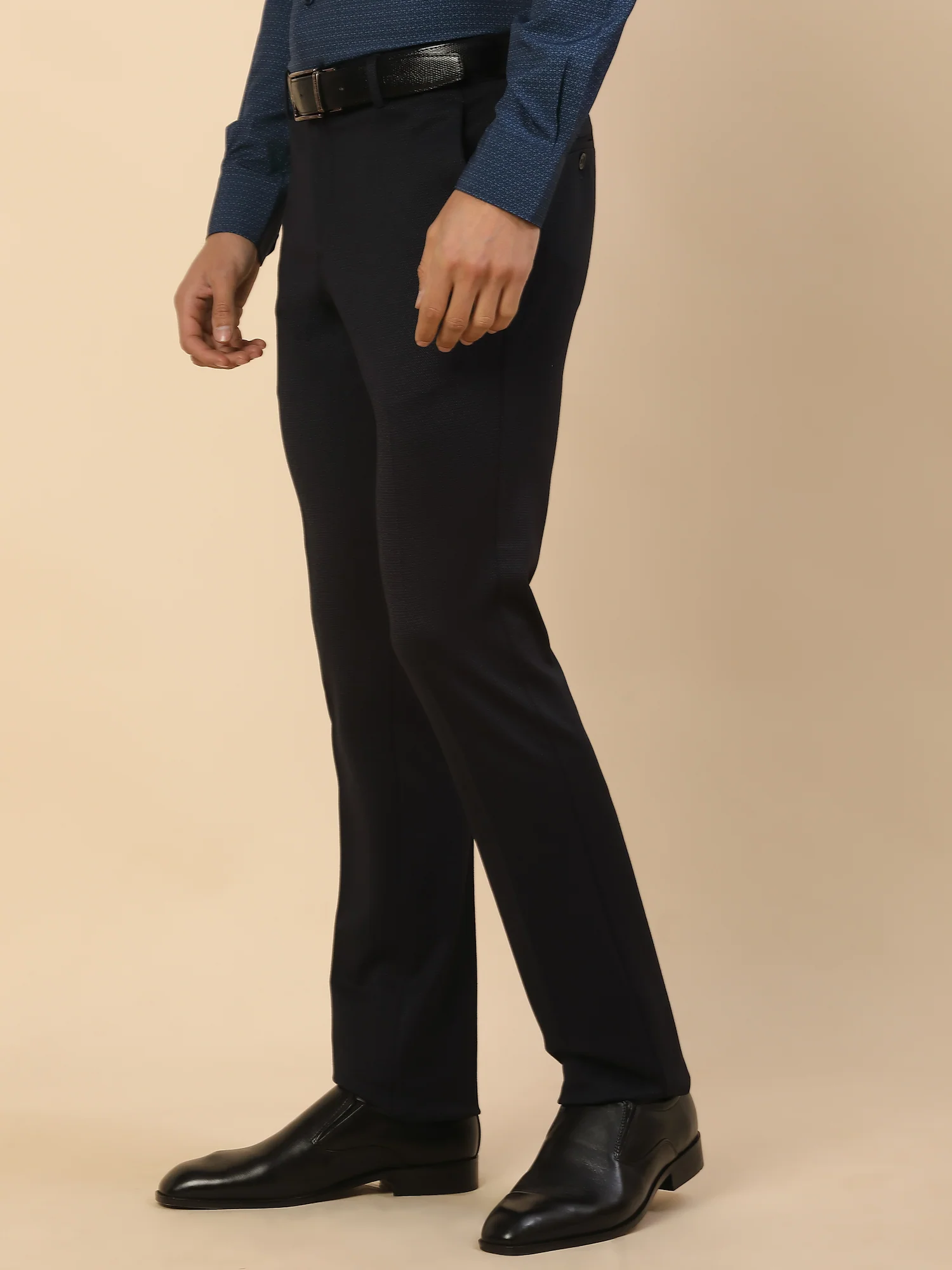 Formal Trouser for Men | Breathable & Soft with Color Fastness Regular Fit Polycotton Fabric Self Design Pattern Button Closure - Image 5