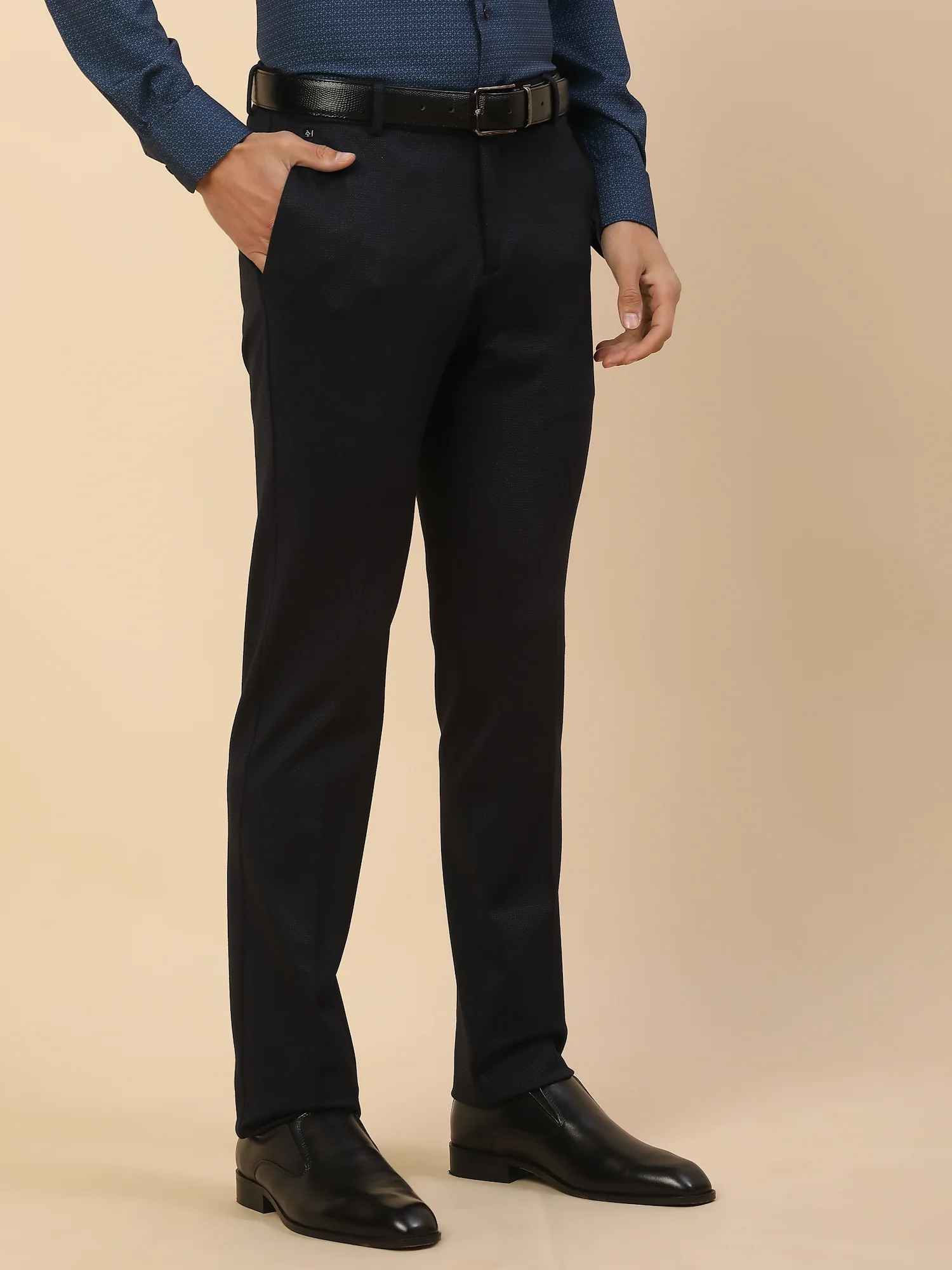Formal Trouser for Men | Breathable & Soft with Color Fastness Regular Fit Polycotton Fabric Self Design Pattern Button Closure - Image 6