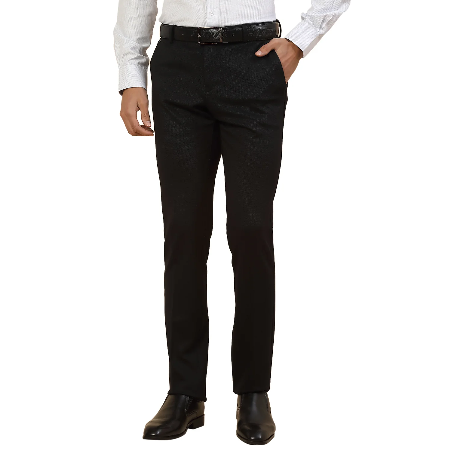 Formal Trouser for Men | Breathable & Soft with Color Fastness Regular Fit Polycotton Fabric Self Design Pattern Button Closure - Image 2