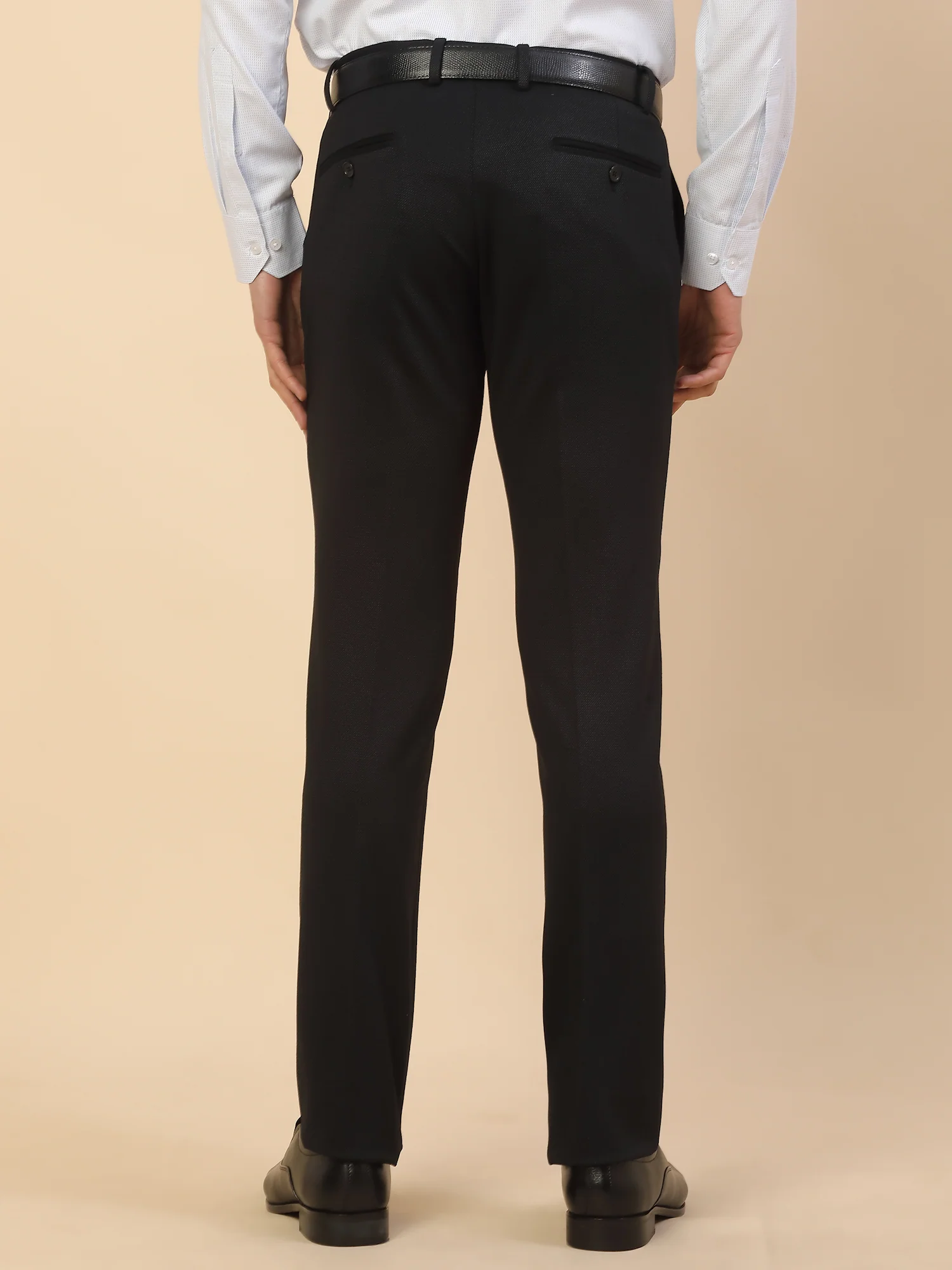 Formal Trouser for Men | Breathable & Soft with Color Fastness Regular Fit Polycotton Fabric Self Design Pattern Button Closure - Image 3