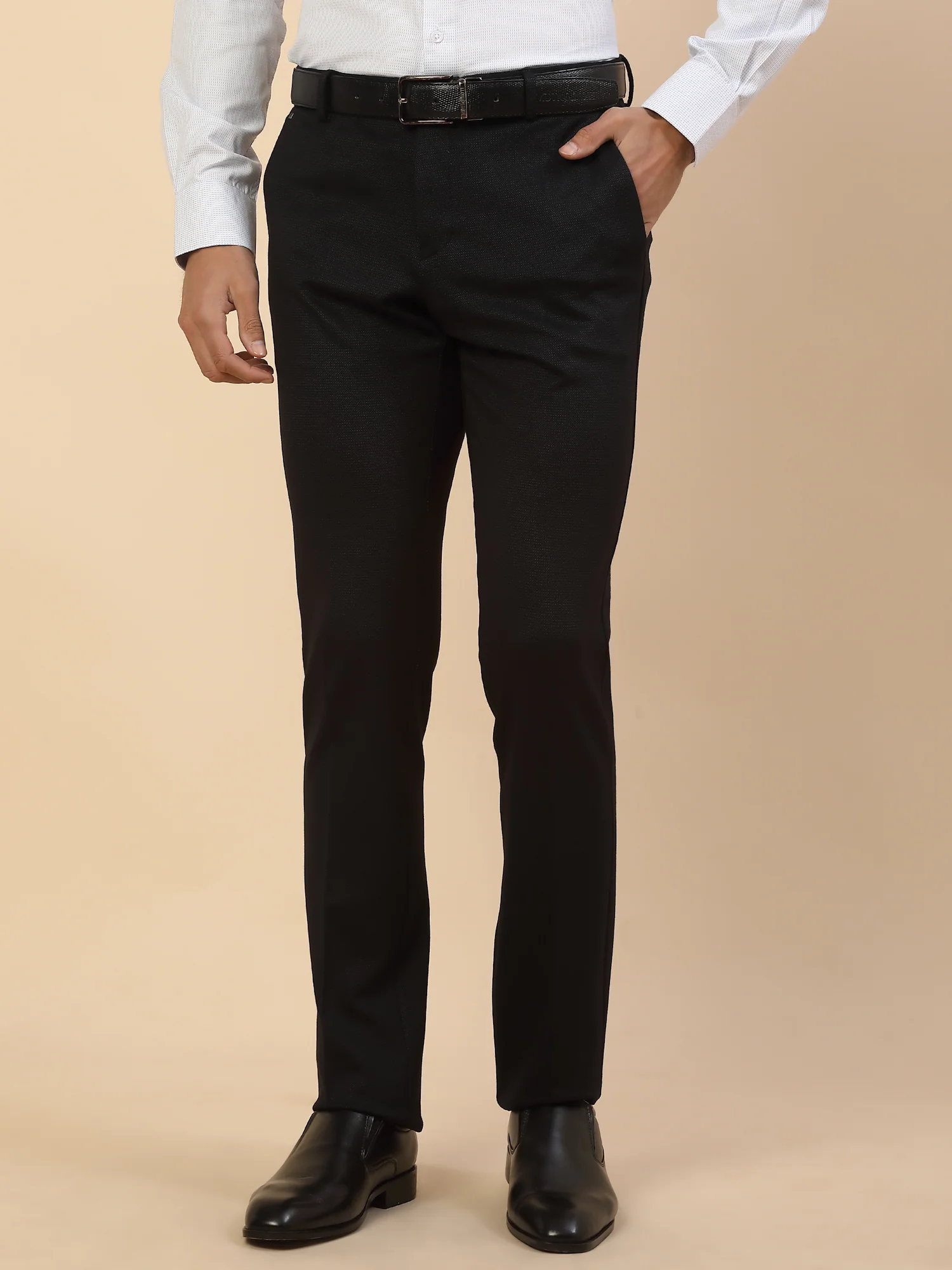 Formal Trouser for Men | Breathable & Soft with Color Fastness Regular Fit Polycotton Fabric Self Design Pattern Button Closure - Image 4