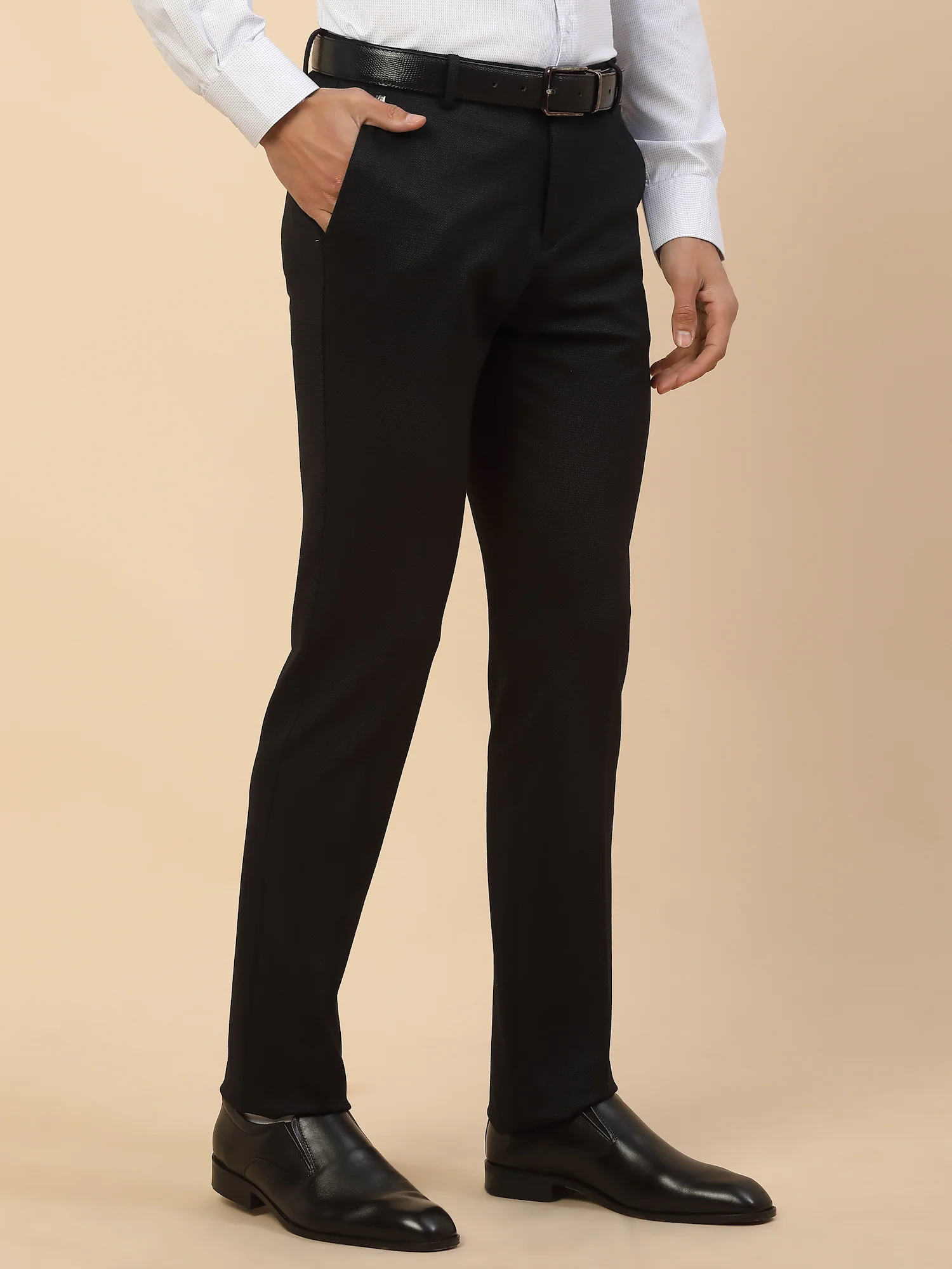 Formal Trouser for Men | Breathable & Soft with Color Fastness Regular Fit Polycotton Fabric Self Design Pattern Button Closure - Image 5