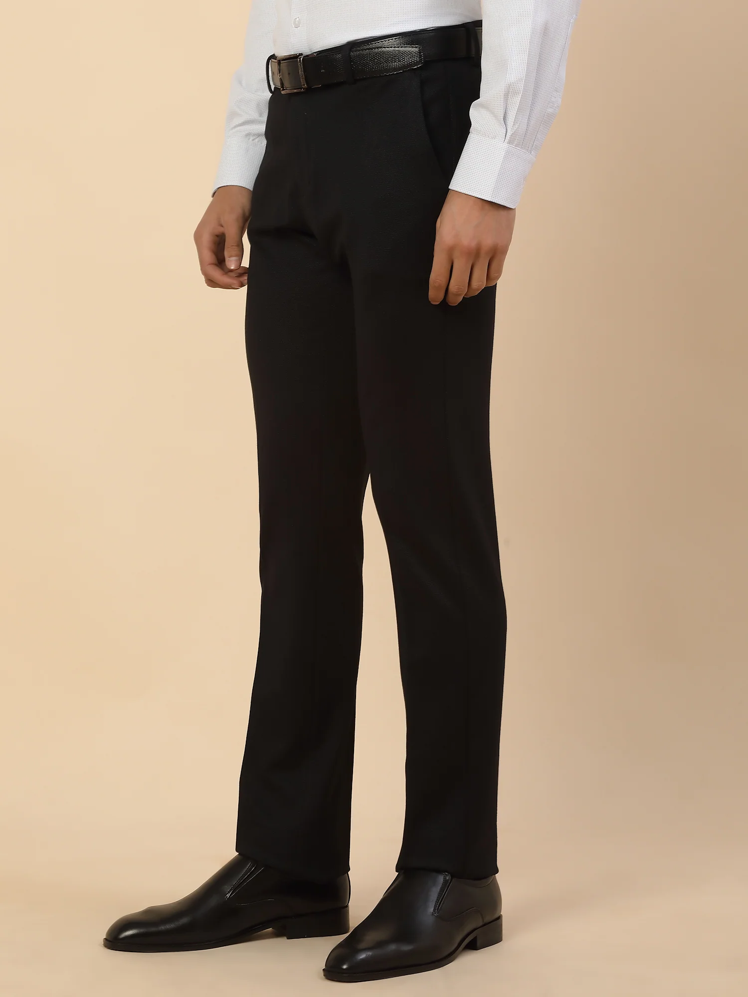 Formal Trouser for Men | Breathable & Soft with Color Fastness Regular Fit Polycotton Fabric Self Design Pattern Button Closure - Image 6