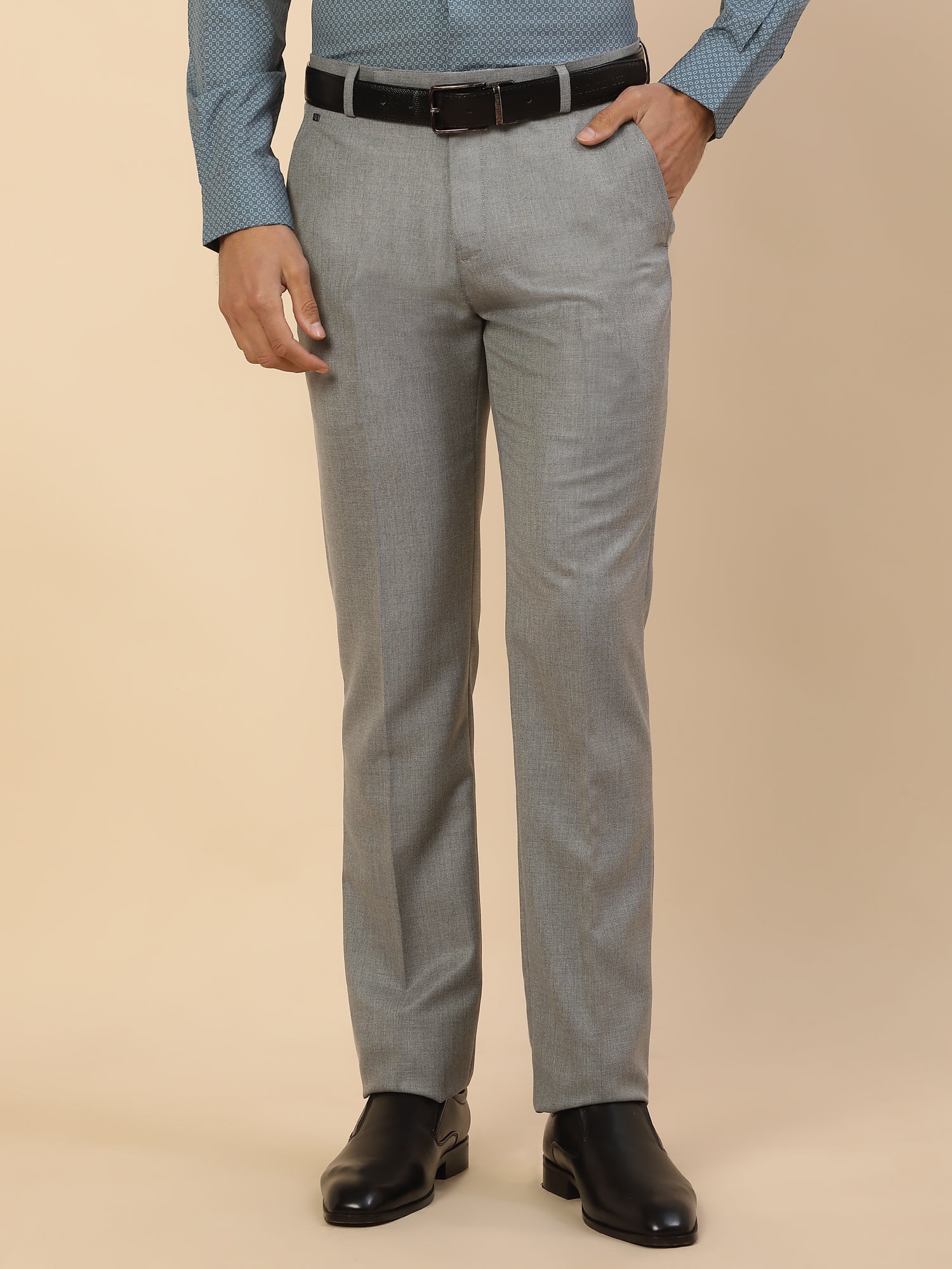 Formal Trouser for Men | Breathable & Soft with Color Fastness Regular Fit Polycotton Fabric Self Design Pattern Hook & Bar Closure - Image 3