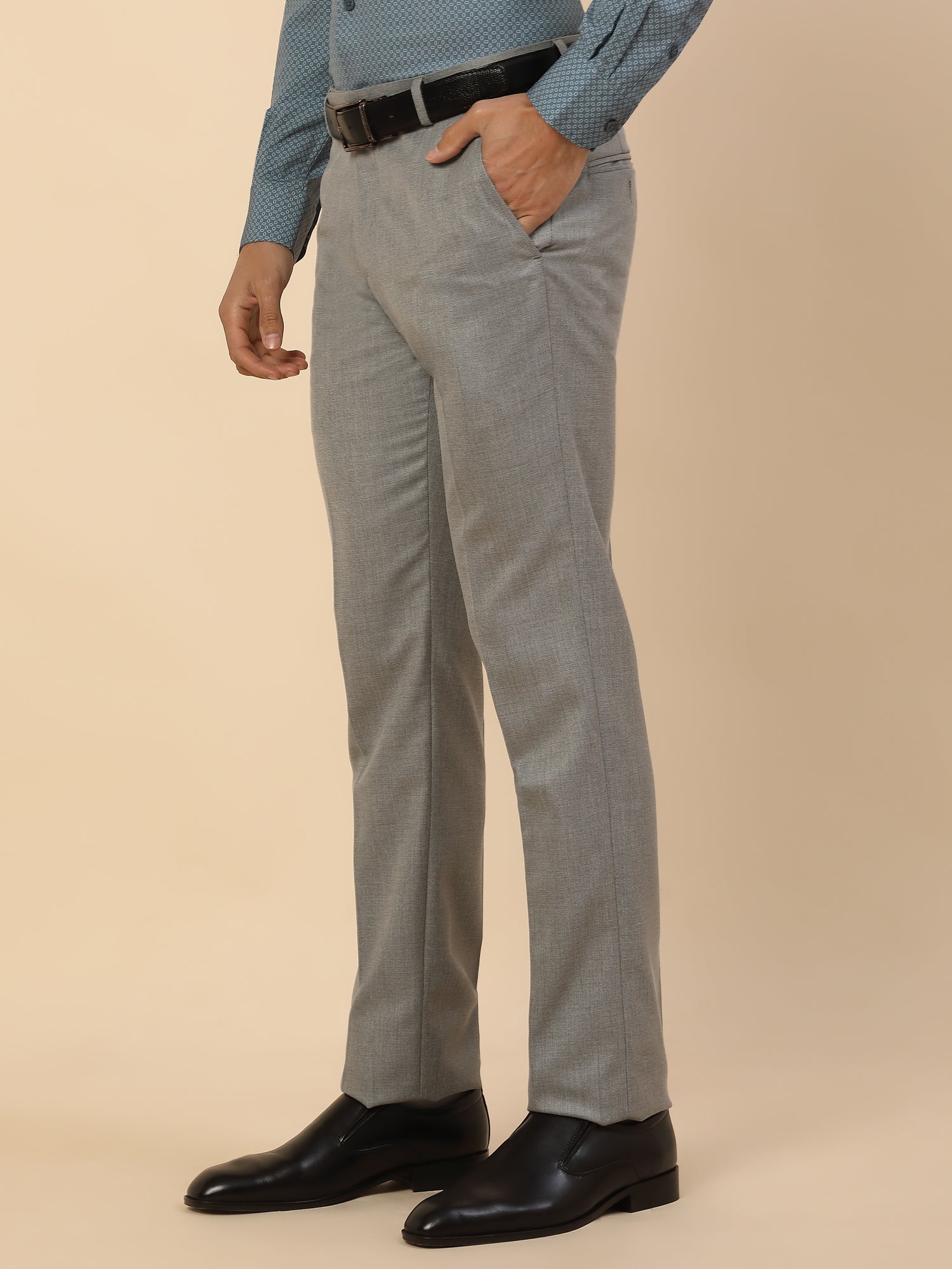 Formal Trouser for Men | Breathable & Soft with Color Fastness Regular Fit Polycotton Fabric Self Design Pattern Hook & Bar Closure - Image 4