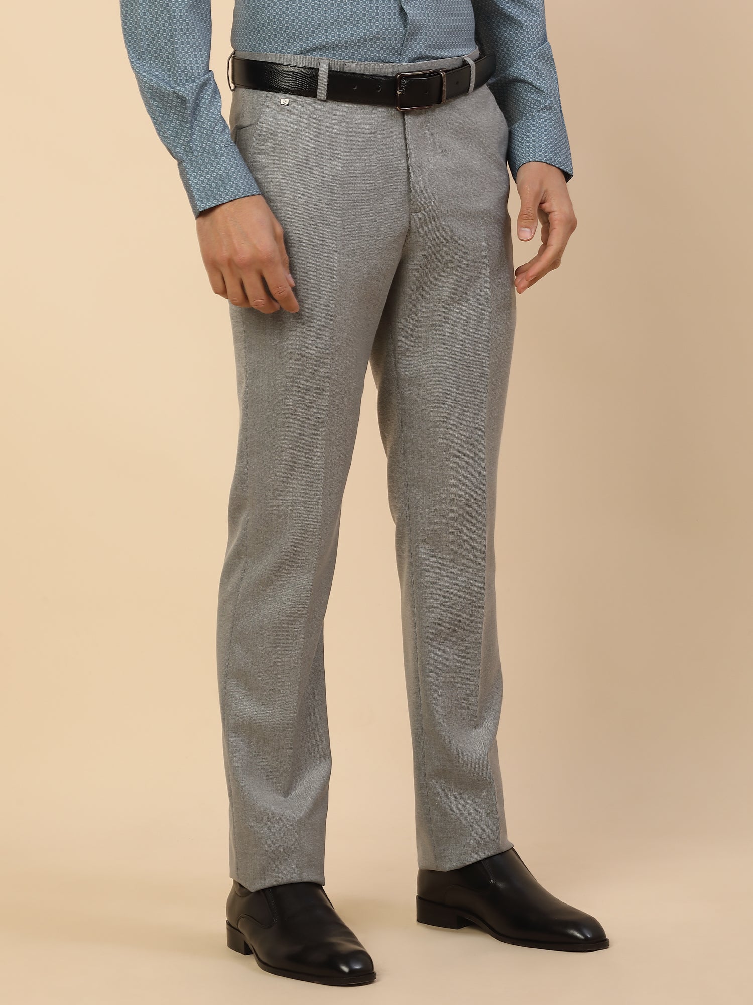 Formal Trouser for Men | Breathable & Soft with Color Fastness Regular Fit Polycotton Fabric Self Design Pattern Hook & Bar Closure - Image 5
