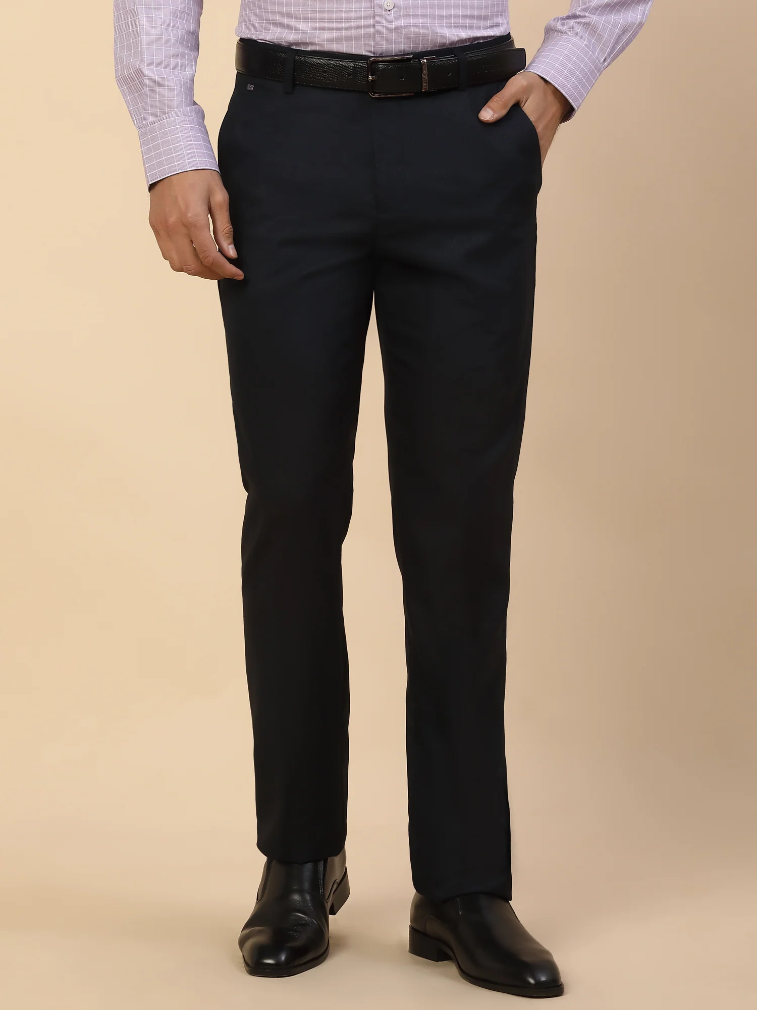 Formal Trouser for Men | Breathable & Soft with Color Fastness Regular Fit Polycotton Fabric Self Design Pattern Hook & Bar Closure - Image 3