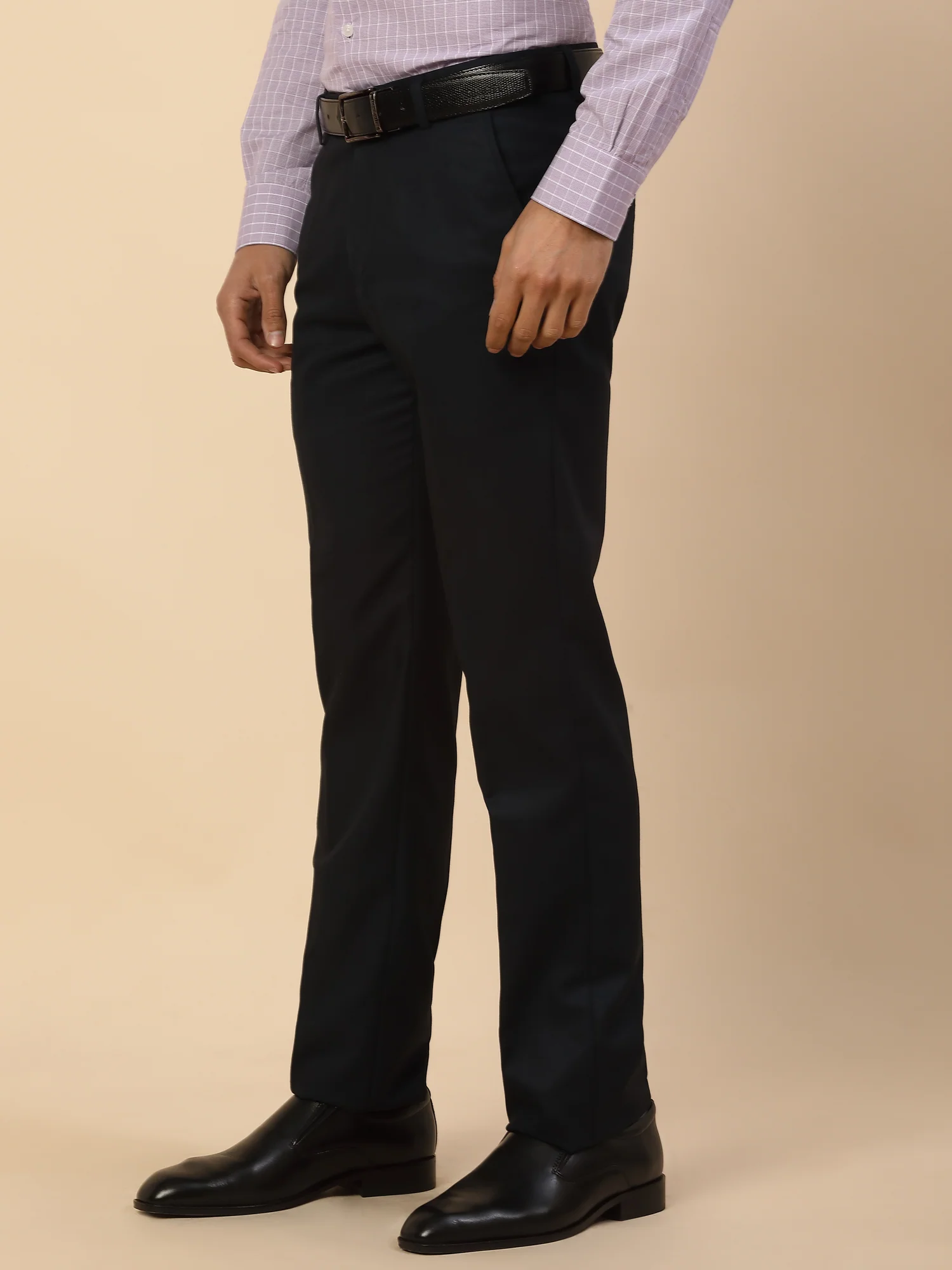 Formal Trouser for Men | Breathable & Soft with Color Fastness Regular Fit Polycotton Fabric Self Design Pattern Hook & Bar Closure - Image 4