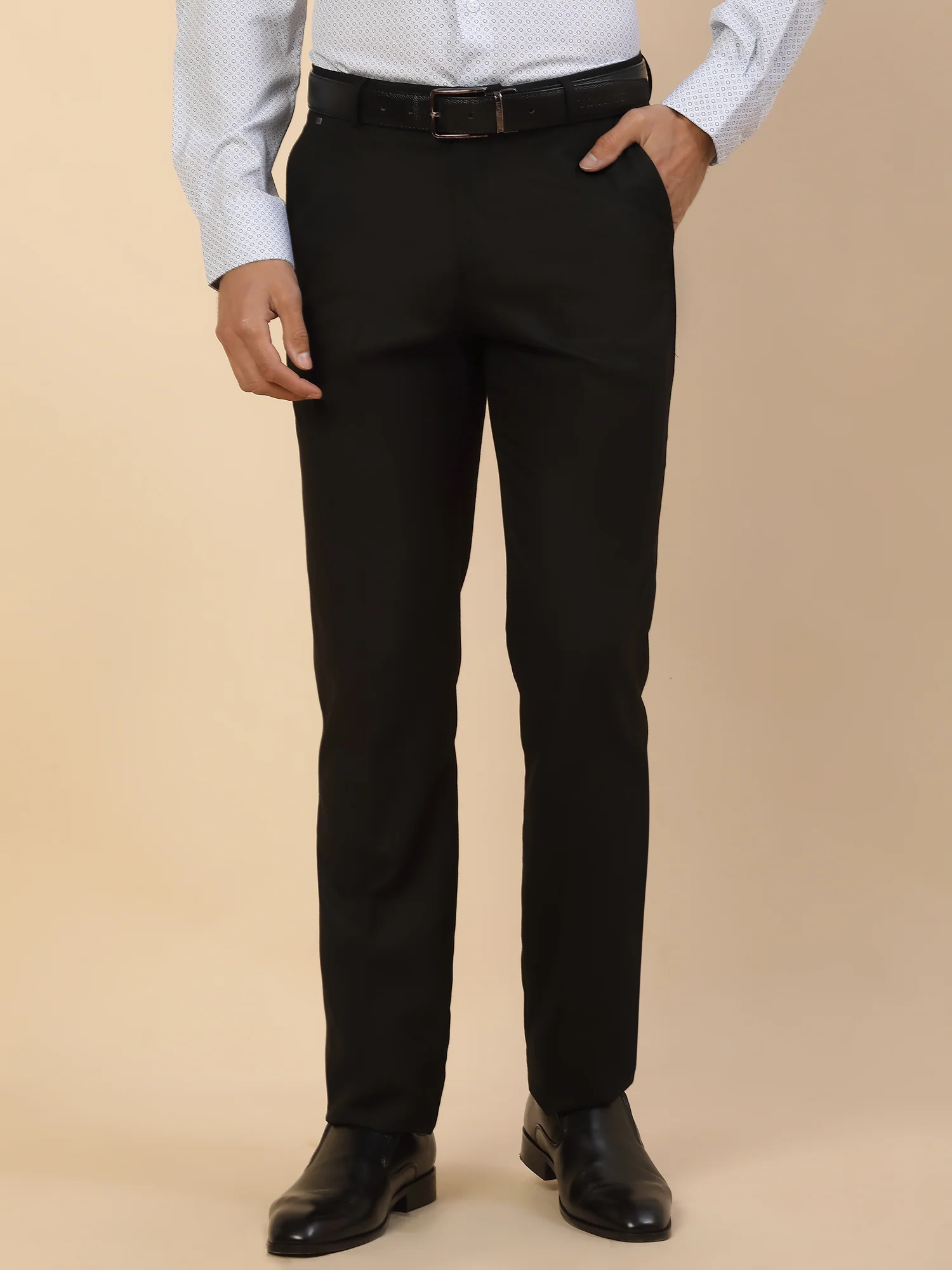 Formal Trouser for Men | Breathable & Soft with Color Fastness Regular Fit Polycotton Fabric Self Design Pattern Hook & Bar Closure - Image 3