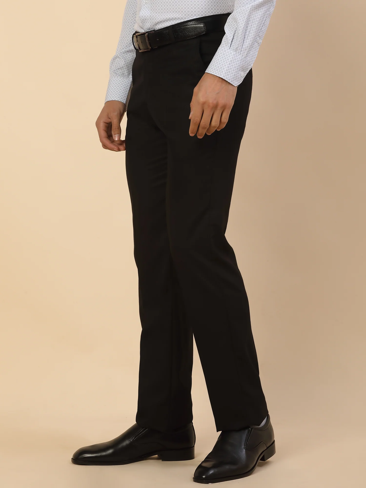 Formal Trouser for Men | Breathable & Soft with Color Fastness Regular Fit Polycotton Fabric Self Design Pattern Hook & Bar Closure - Image 4