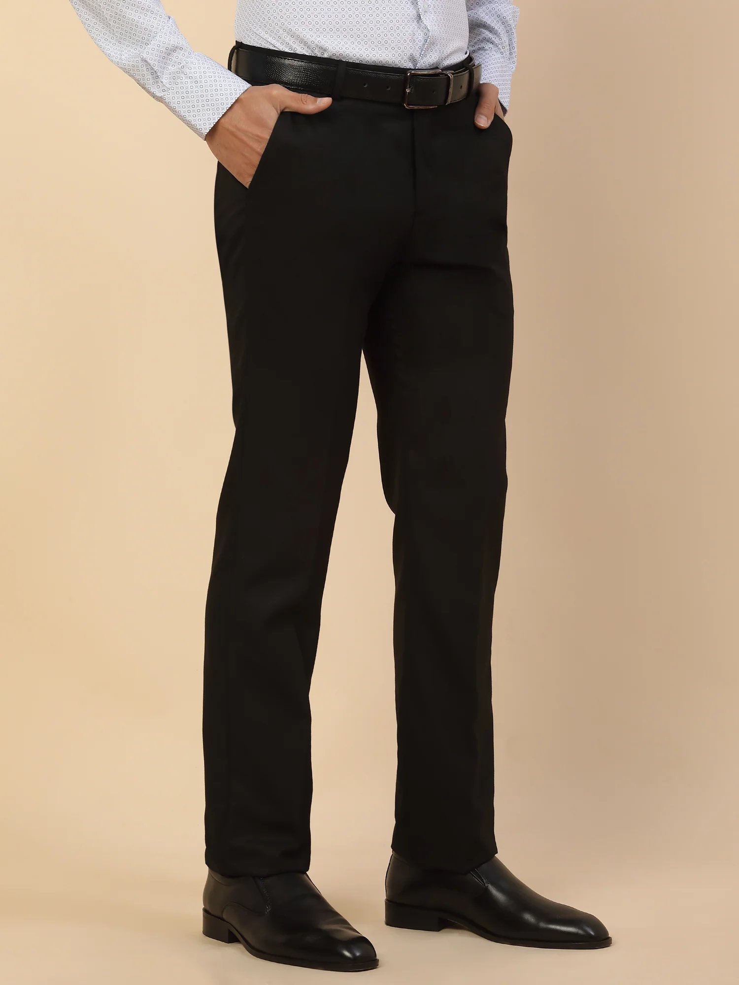 Formal Trouser for Men | Breathable & Soft with Color Fastness Regular Fit Polycotton Fabric Self Design Pattern Hook & Bar Closure - Image 5