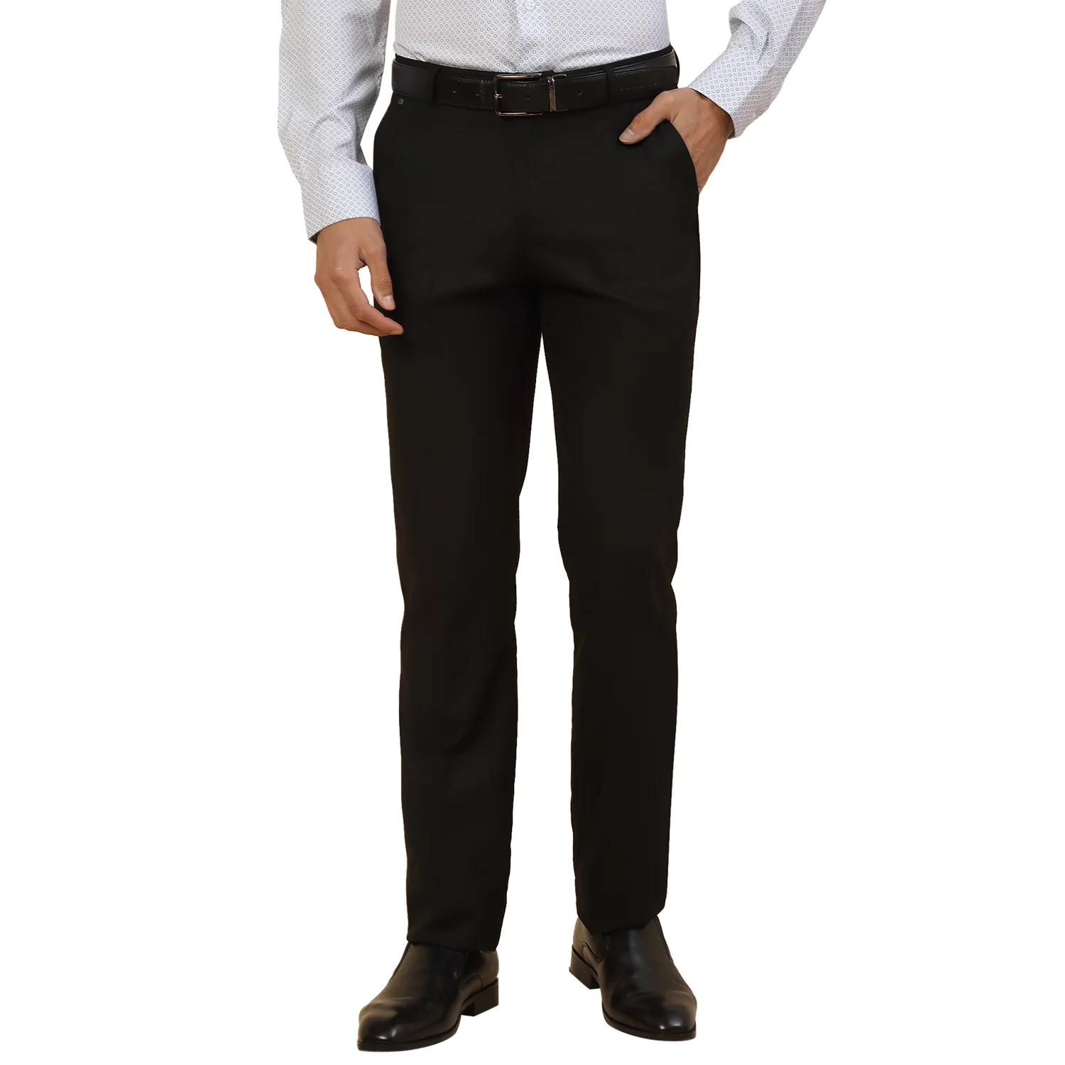 Formal Trouser for Men | Breathable & Soft with Color Fastness Regular Fit Polycotton Fabric Self Design Pattern Hook & Bar Closure - Image 6