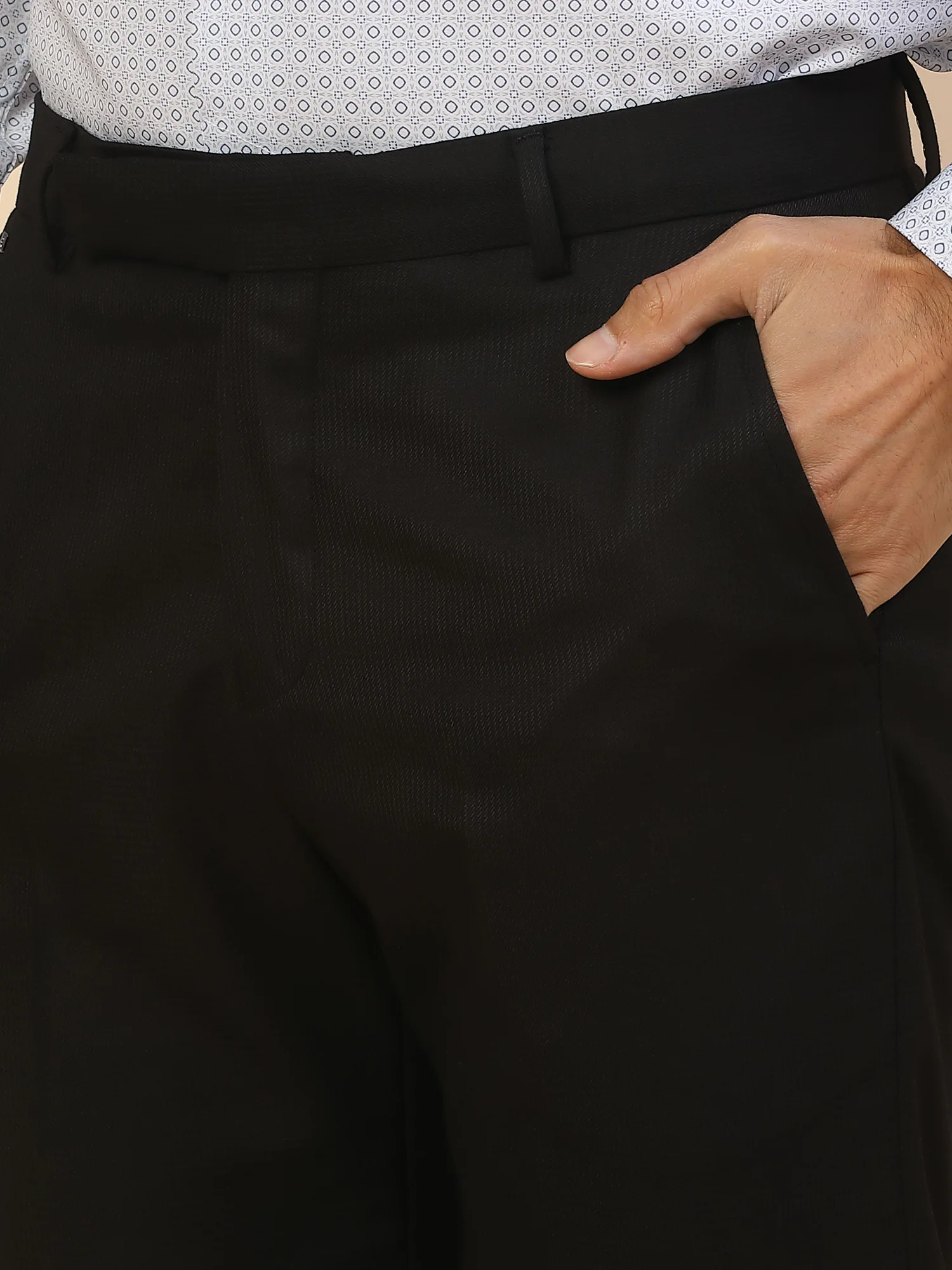 Formal Trouser for Men | Breathable & Soft with Color Fastness Regular Fit Polycotton Fabric Self Design Pattern Hook & Bar Closure - Image 7