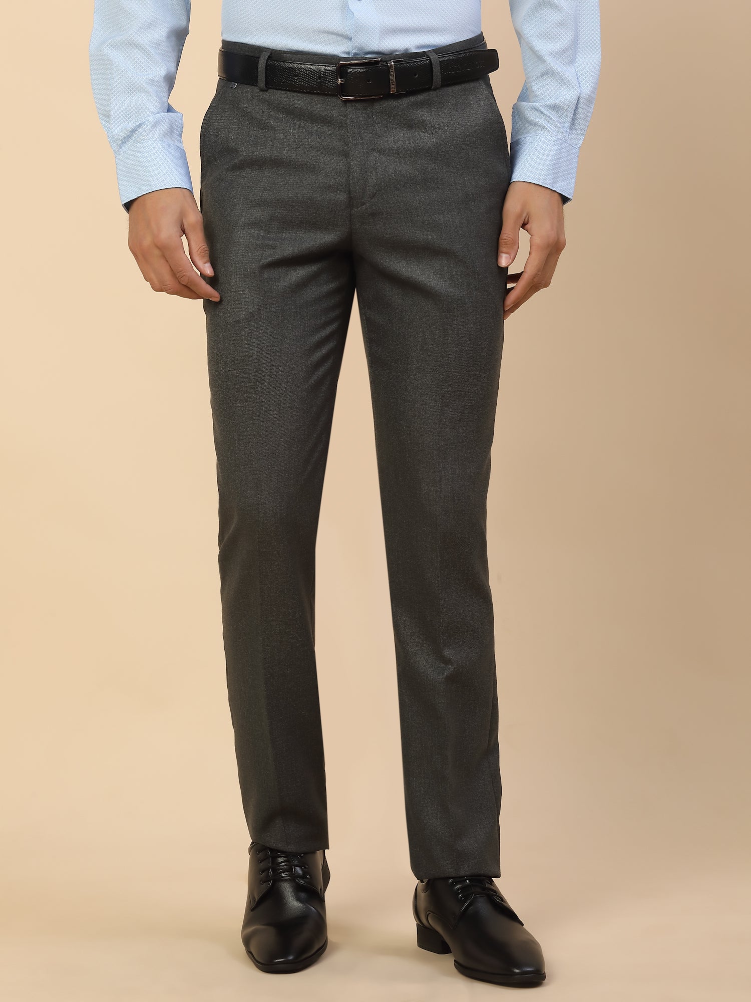 Formal Trouser for Men | Breathable & Soft with Color Fastness Regular Fit Polycotton Fabric Self Design Pattern Hook & Bar Closure - Image 3