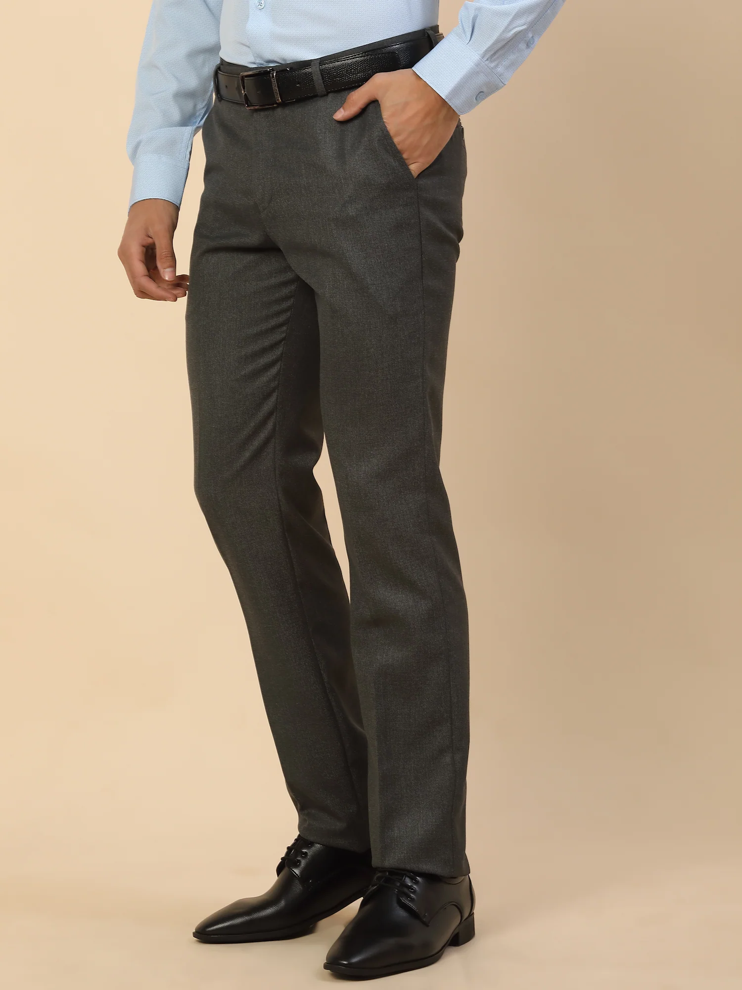 Formal Trouser for Men | Breathable & Soft with Color Fastness Regular Fit Polycotton Fabric Self Design Pattern Hook & Bar Closure - Image 4
